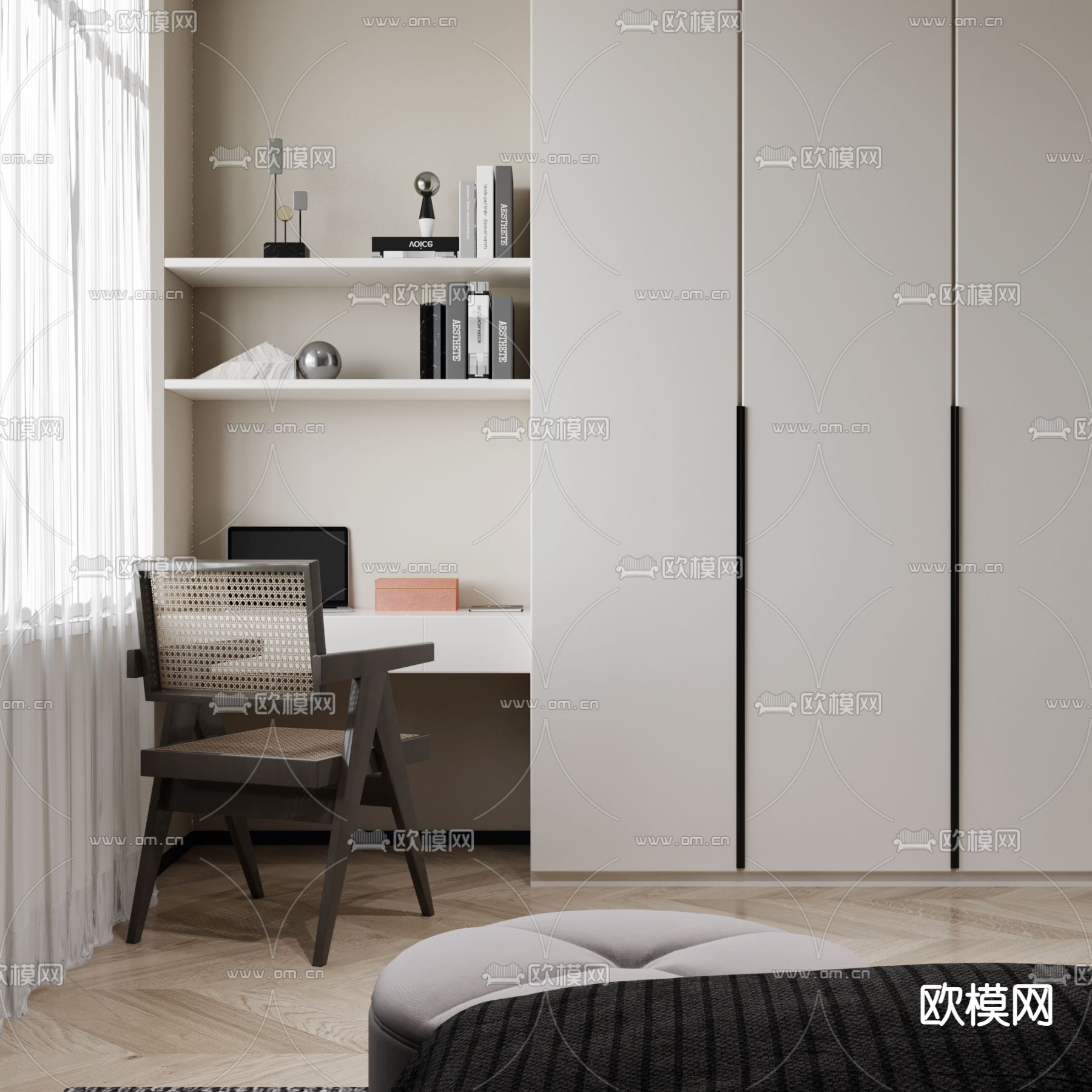 现代一体式衣柜3d模型