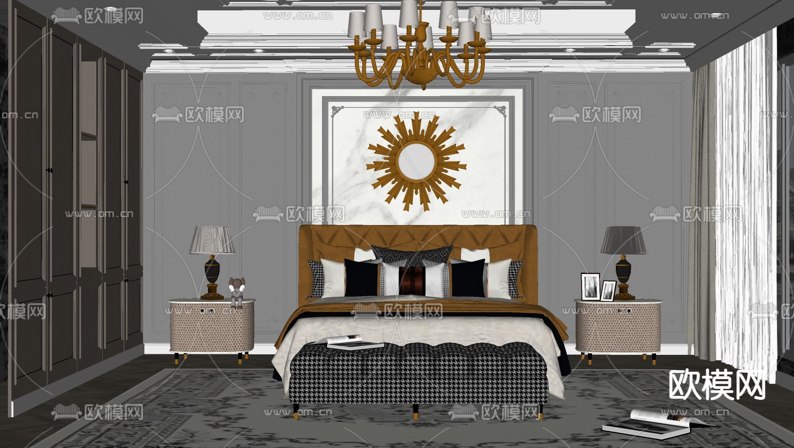 简欧卧室su模型下载（渲染图2）