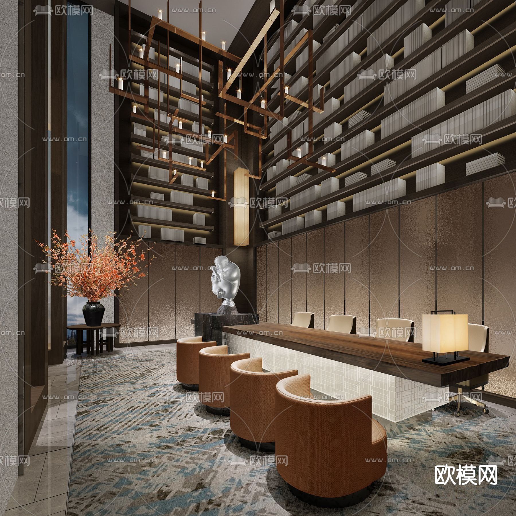 新中式酒店过道会客区3d模型