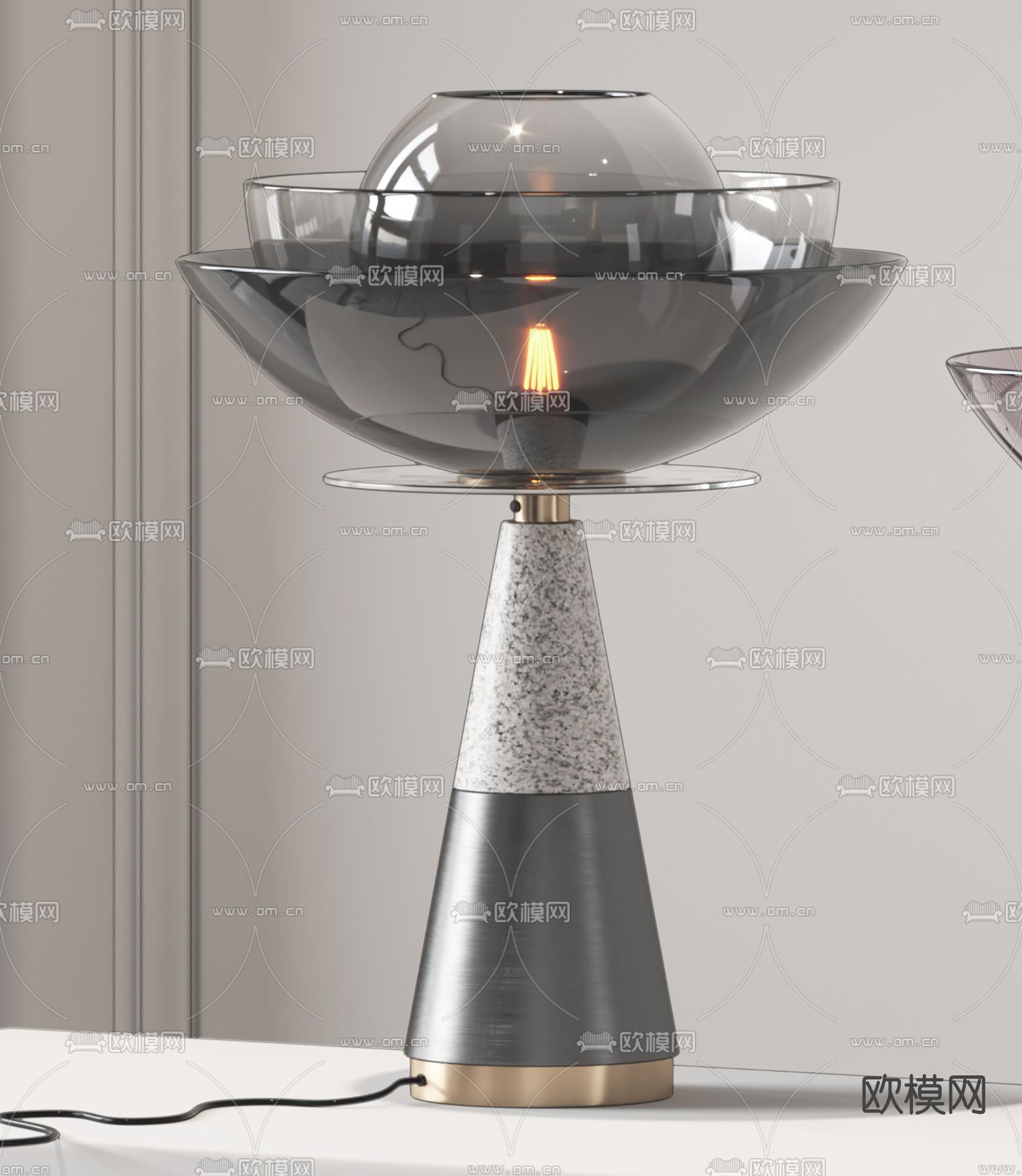 现代轻奢玻璃台灯su模型下载（渲染图2）