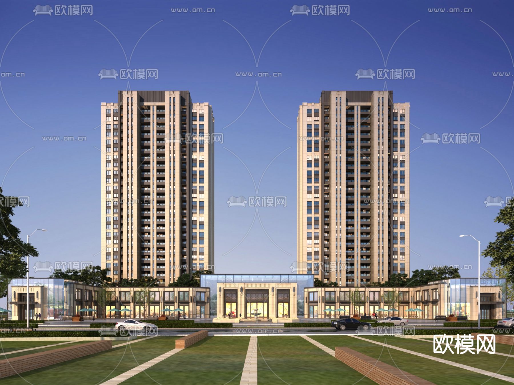 现代商业住宅楼建筑外观3d模型下载