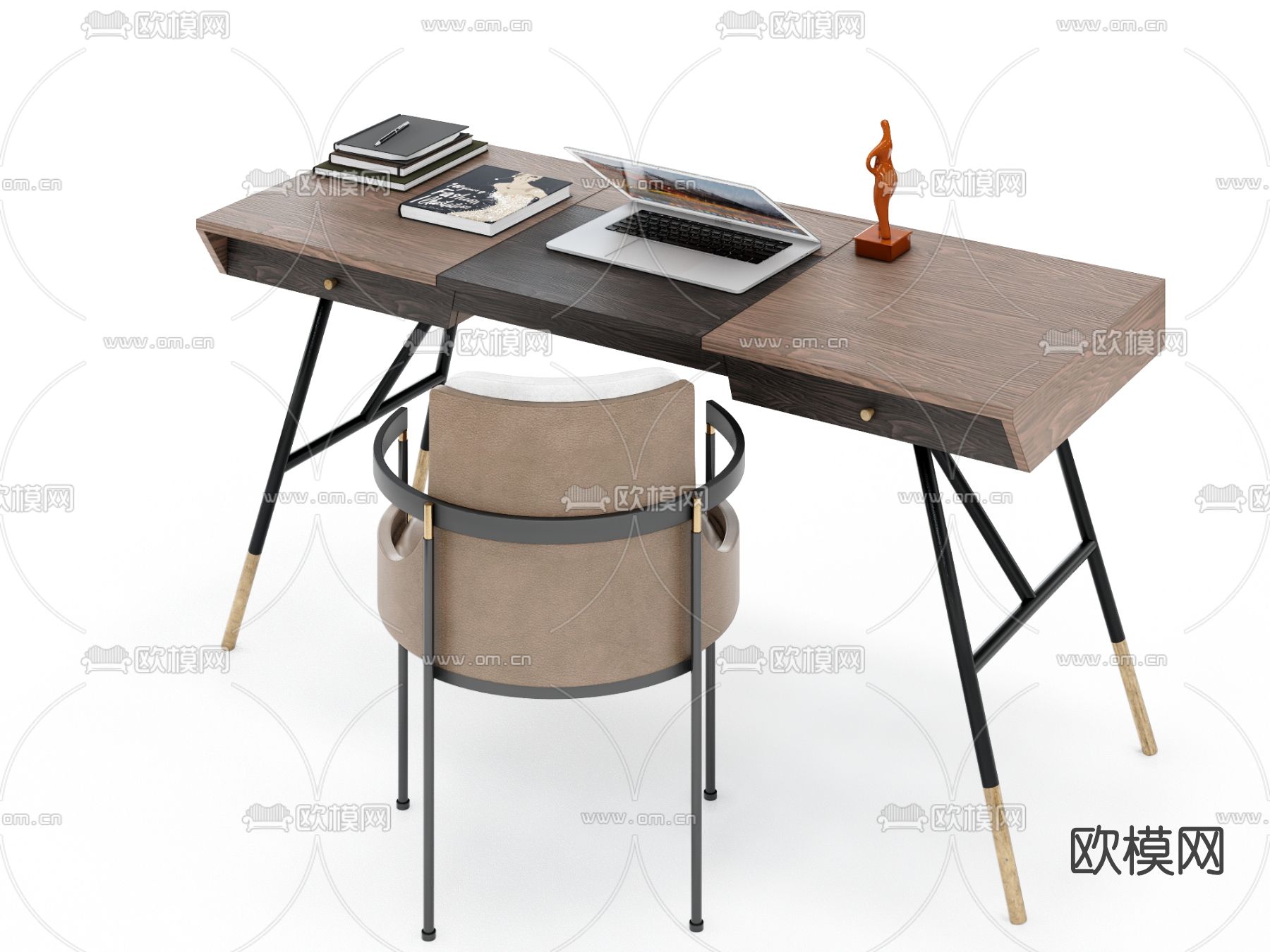 现代轻奢书桌椅su模型下载（渲染图3）