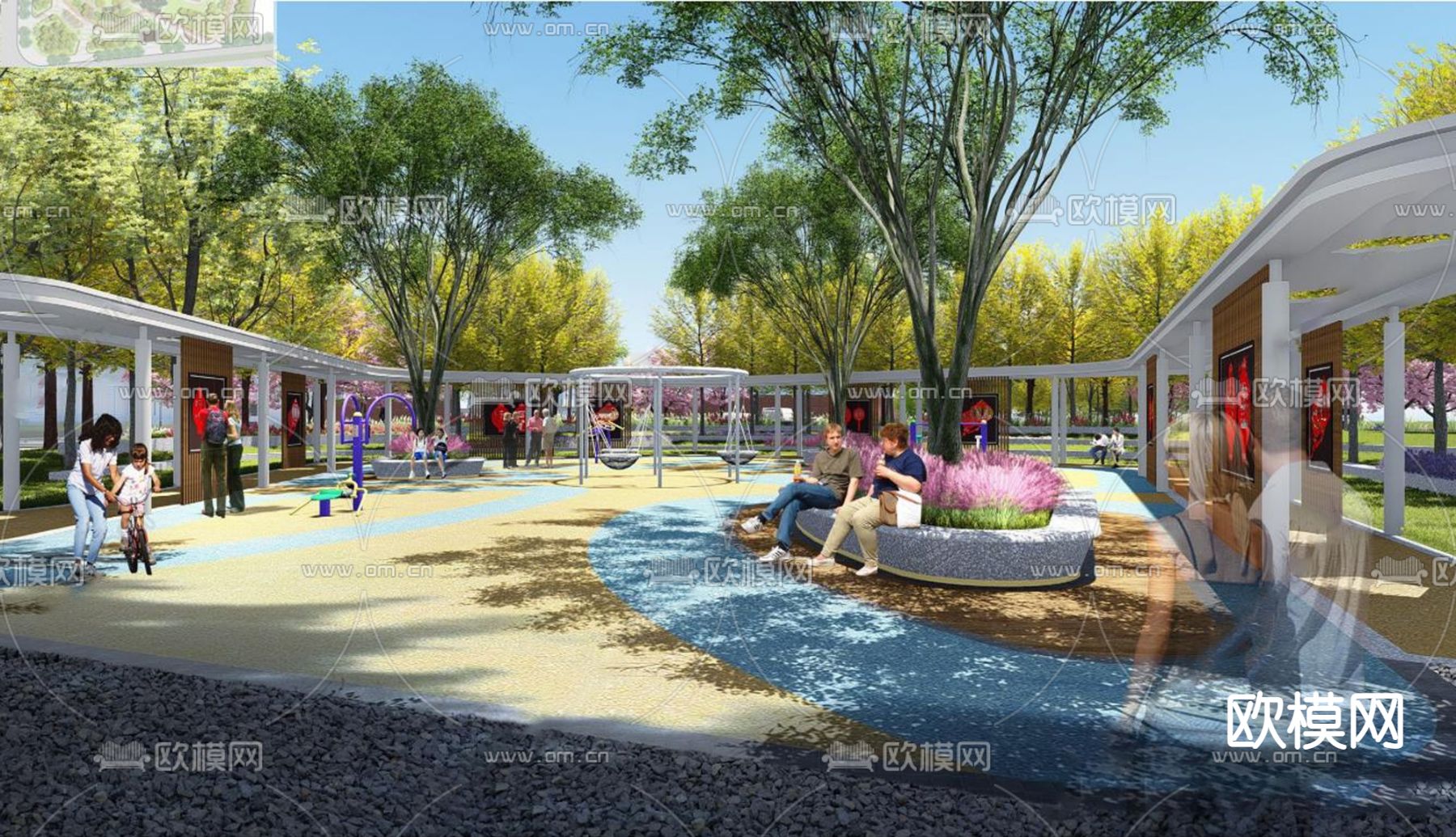 现代公园广场景观su模型下载（渲染图3）