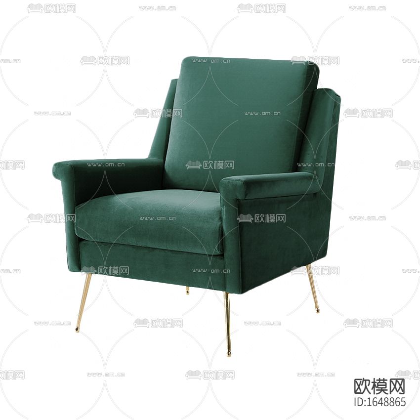 北欧轻奢绿色布艺不锈钢单人沙发
