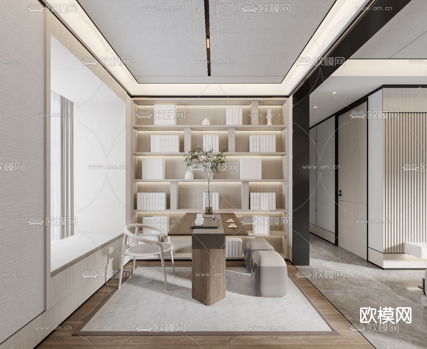 新中式客厅餐厅3d模型