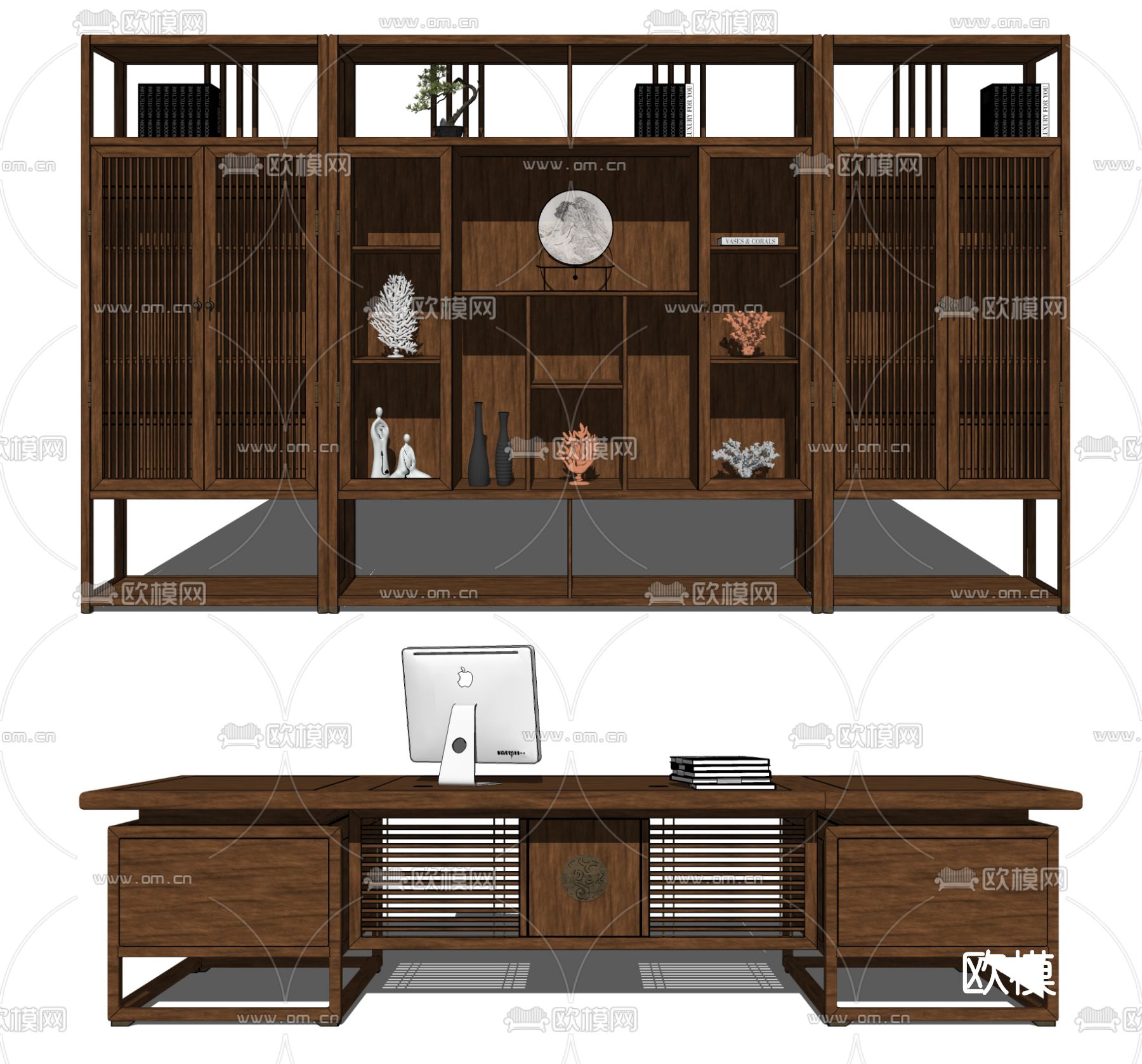 新中式装饰柜班台su模型