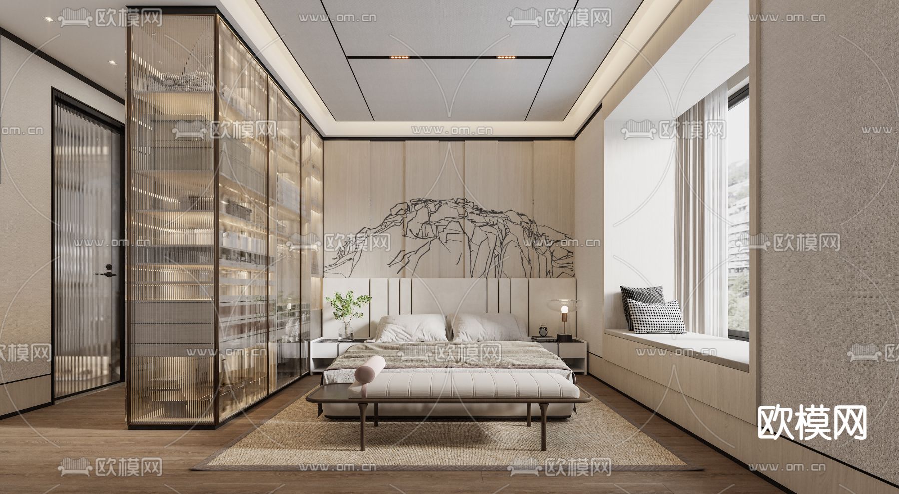 日式卧室主人房3d模型下载（渲染图1）