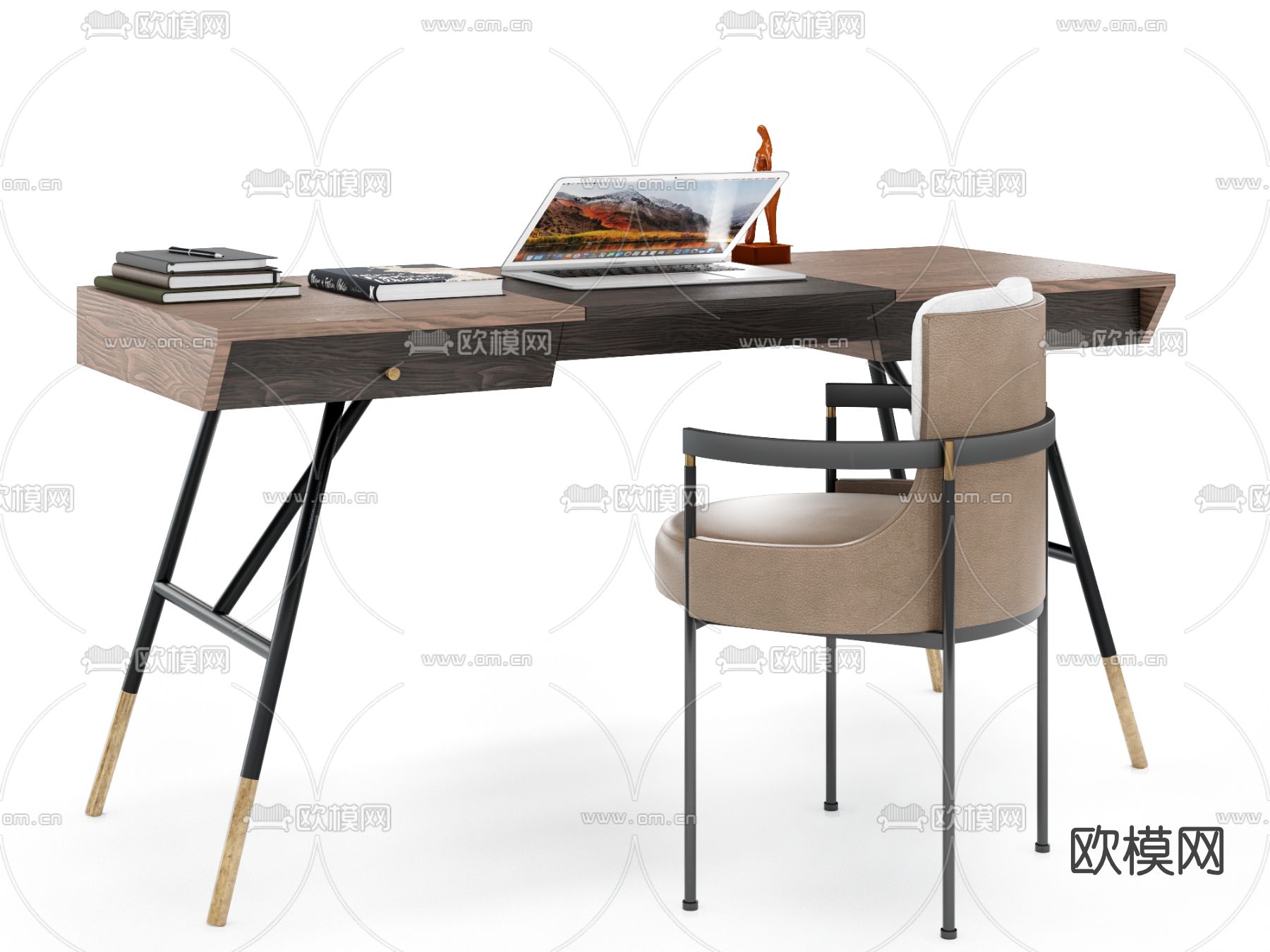 现代轻奢书桌椅su模型下载（渲染图1）