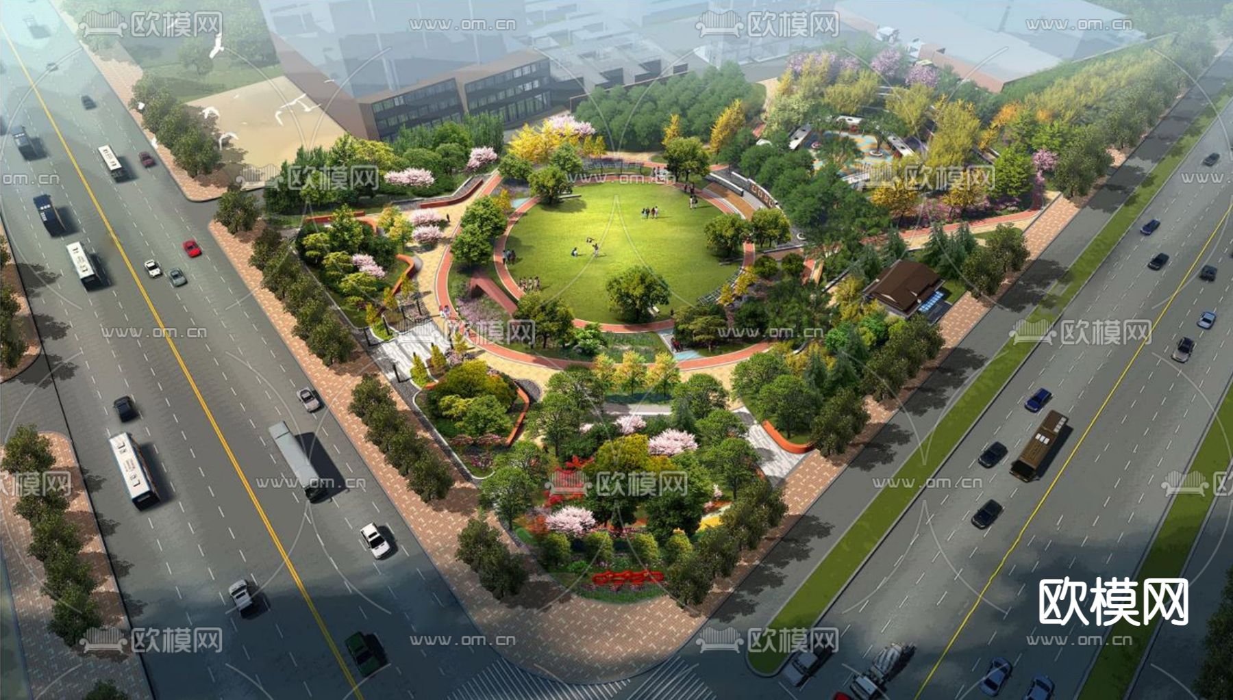 现代公园广场景观su模型下载（渲染图2）