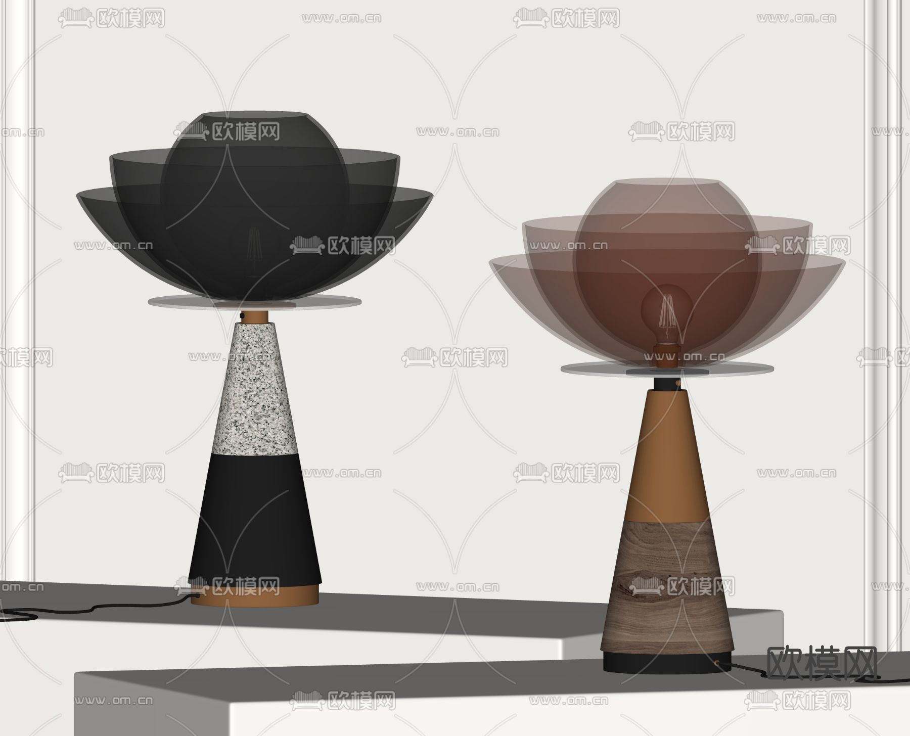 现代轻奢玻璃台灯su模型下载（渲染图3）