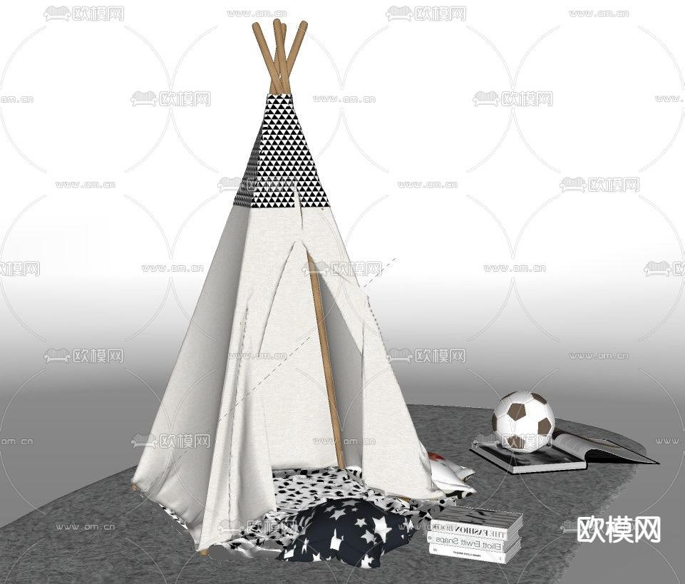 现代儿童帐篷床su模型下载（渲染图2）