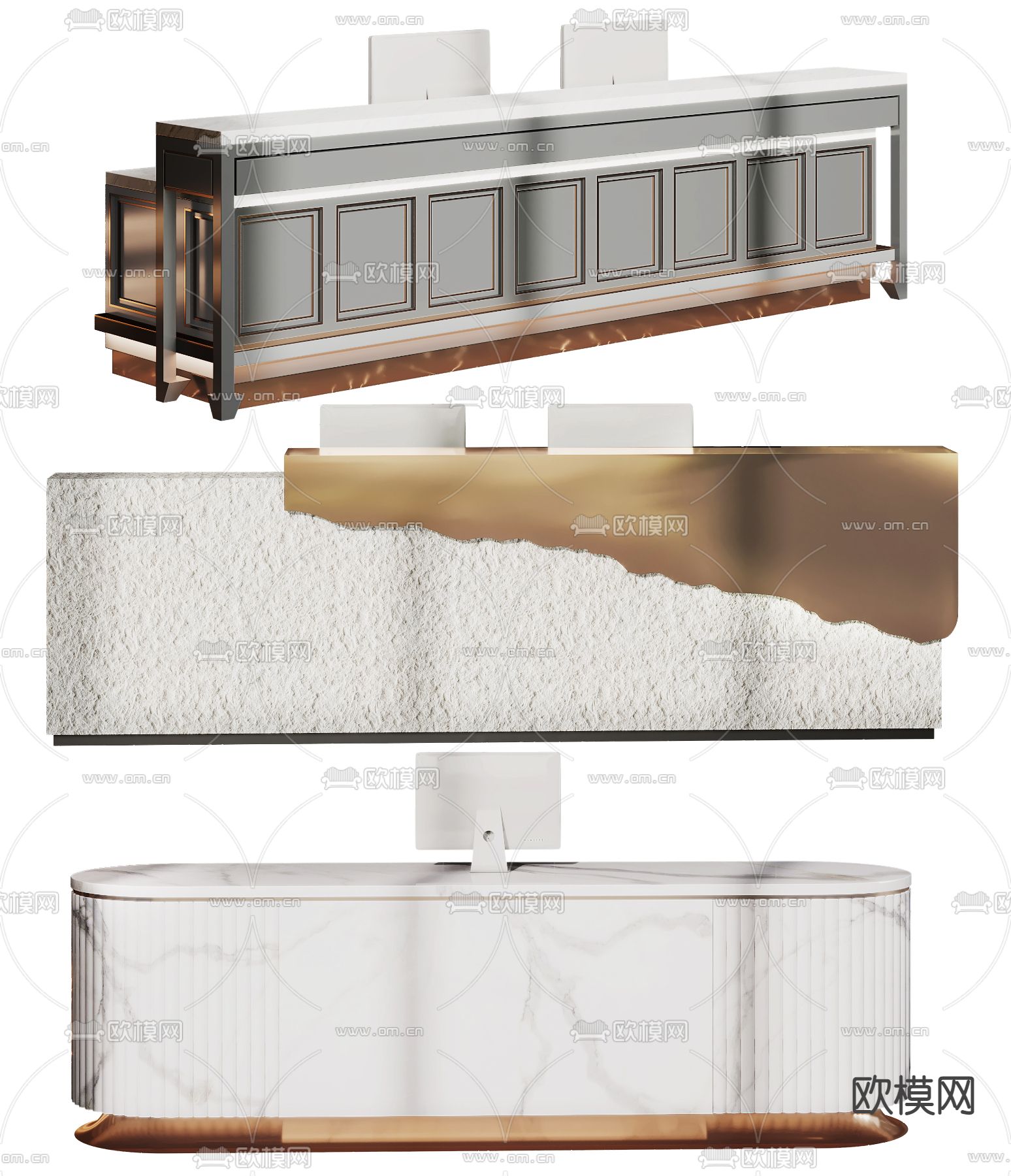 现代前台接待台3d模型下载（渲染图1）