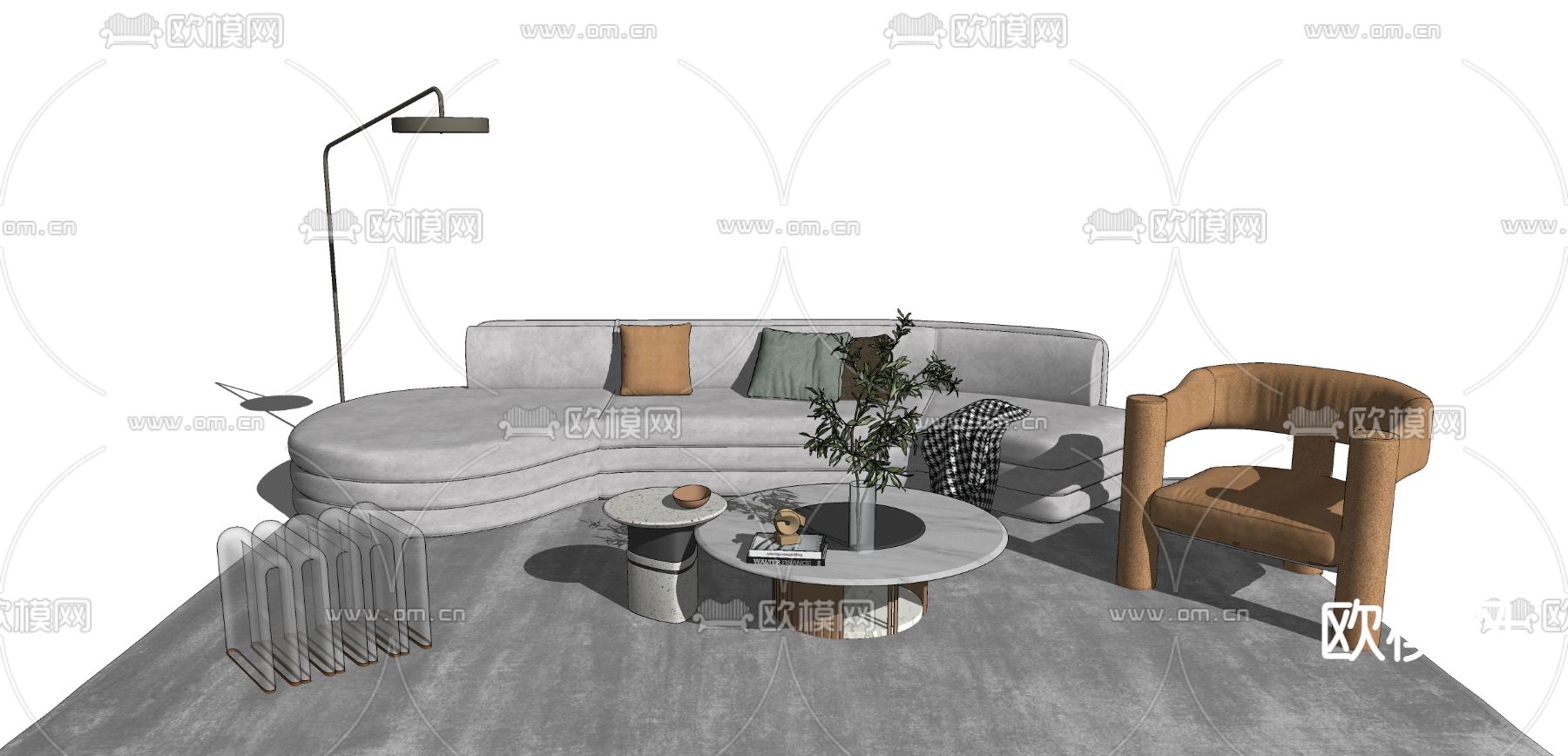 现代布艺异形沙发su模型下载