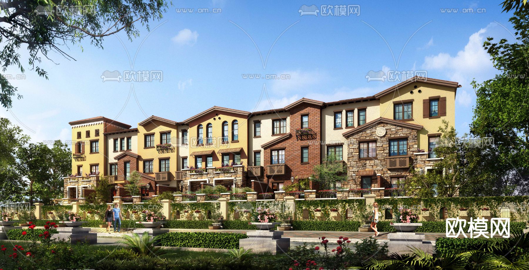 欧式联排别墅外观3d模型下载