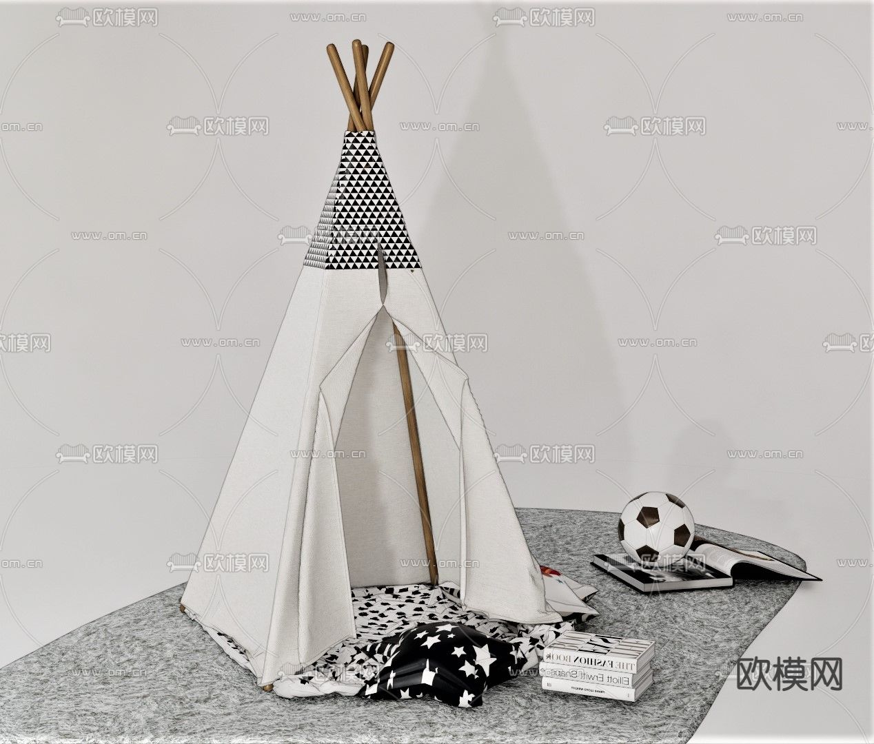 现代儿童帐篷床su模型下载（渲染图1）