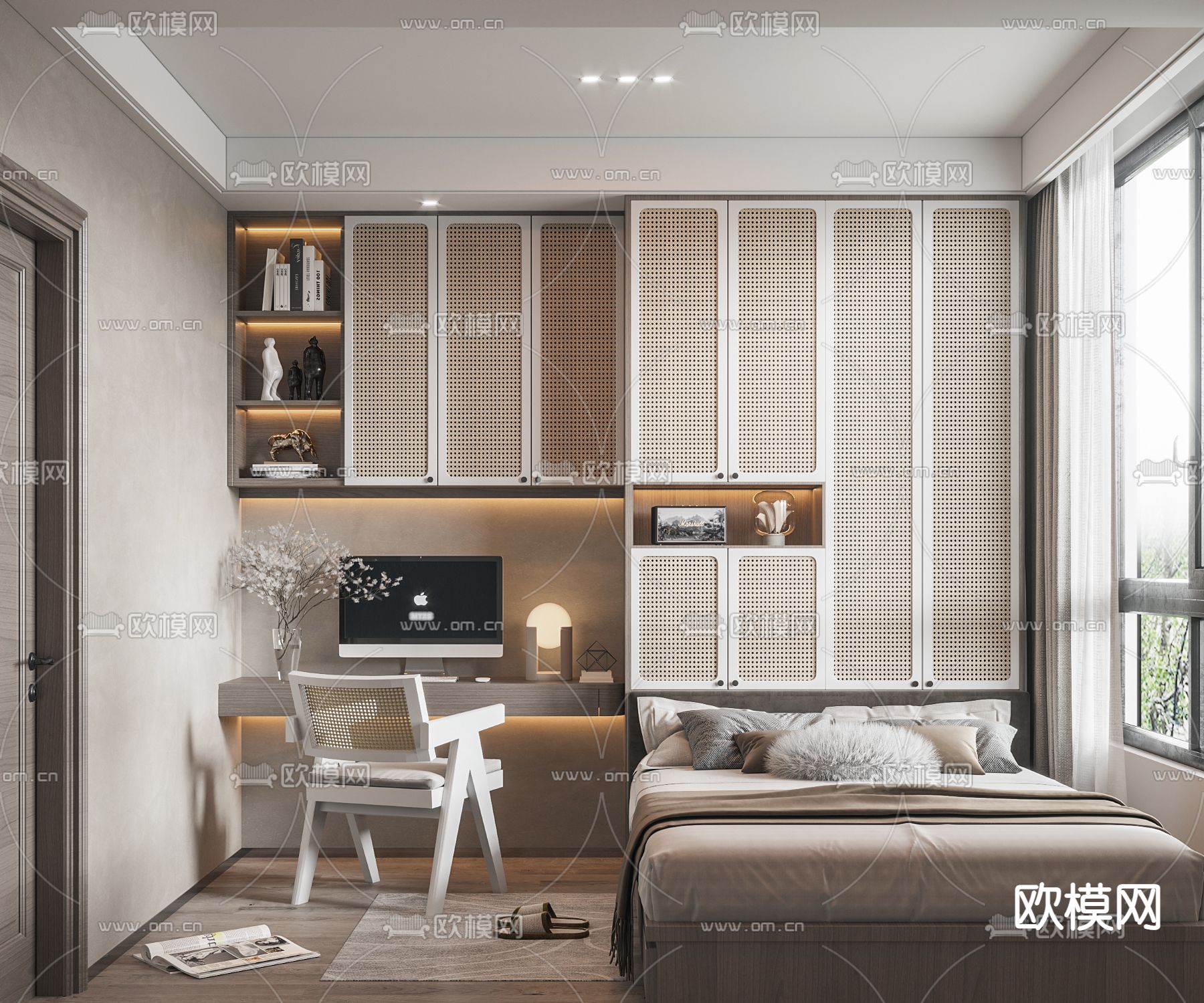 侘寂风榻榻米卧室3d模型下载