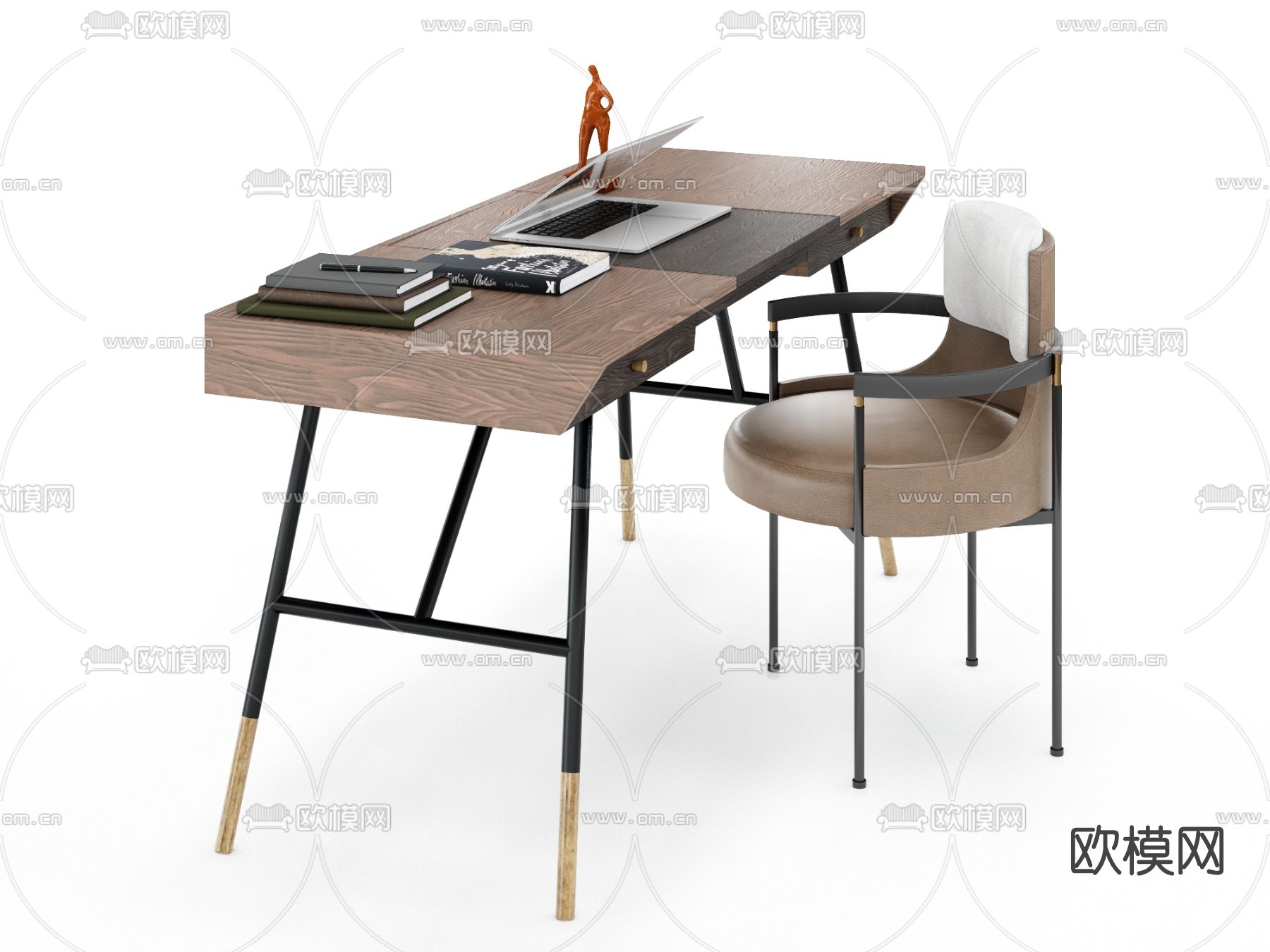现代轻奢书桌椅su模型下载（渲染图2）
