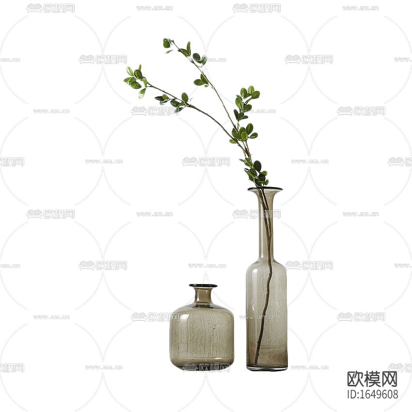 现代简约灰色玻璃花瓶摆放绿植