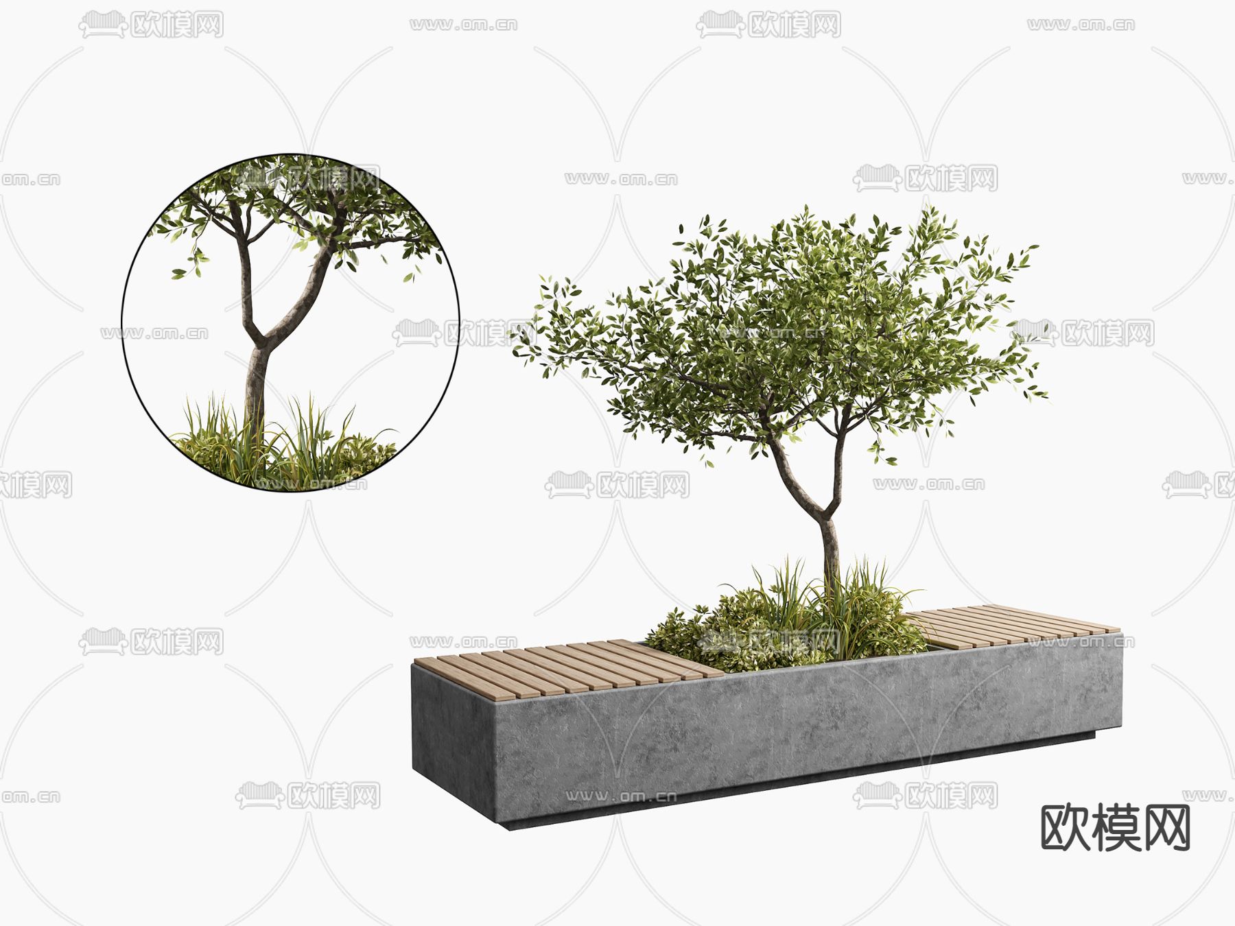 现代户外树池公用椅3d模型下载