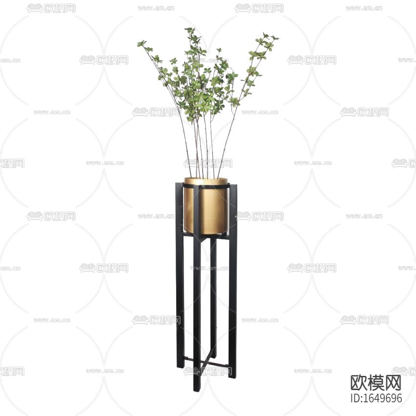 现代轻奢黄铜实木落地花艺