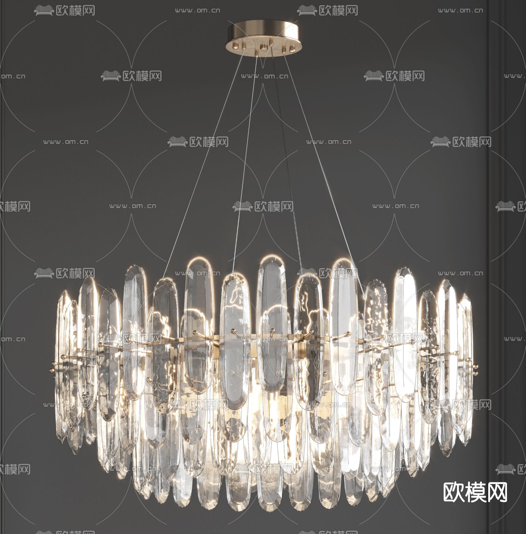 现代轻奢水晶吊灯su模型下载（渲染图1）