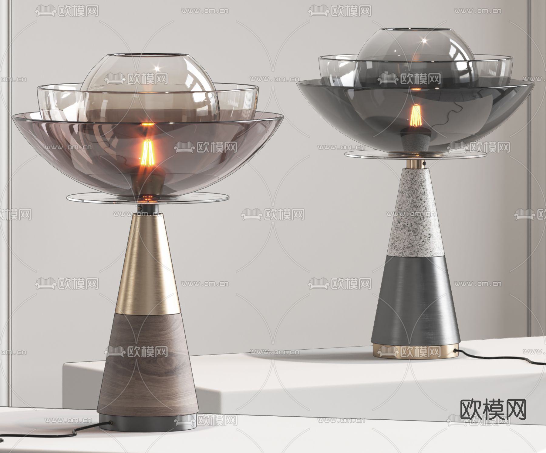 现代轻奢玻璃台灯su模型下载（渲染图1）