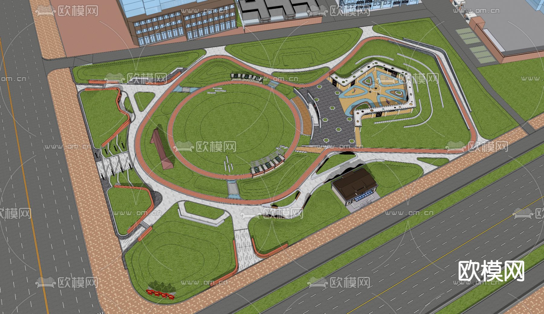 现代公园广场景观su模型下载（渲染图4）
