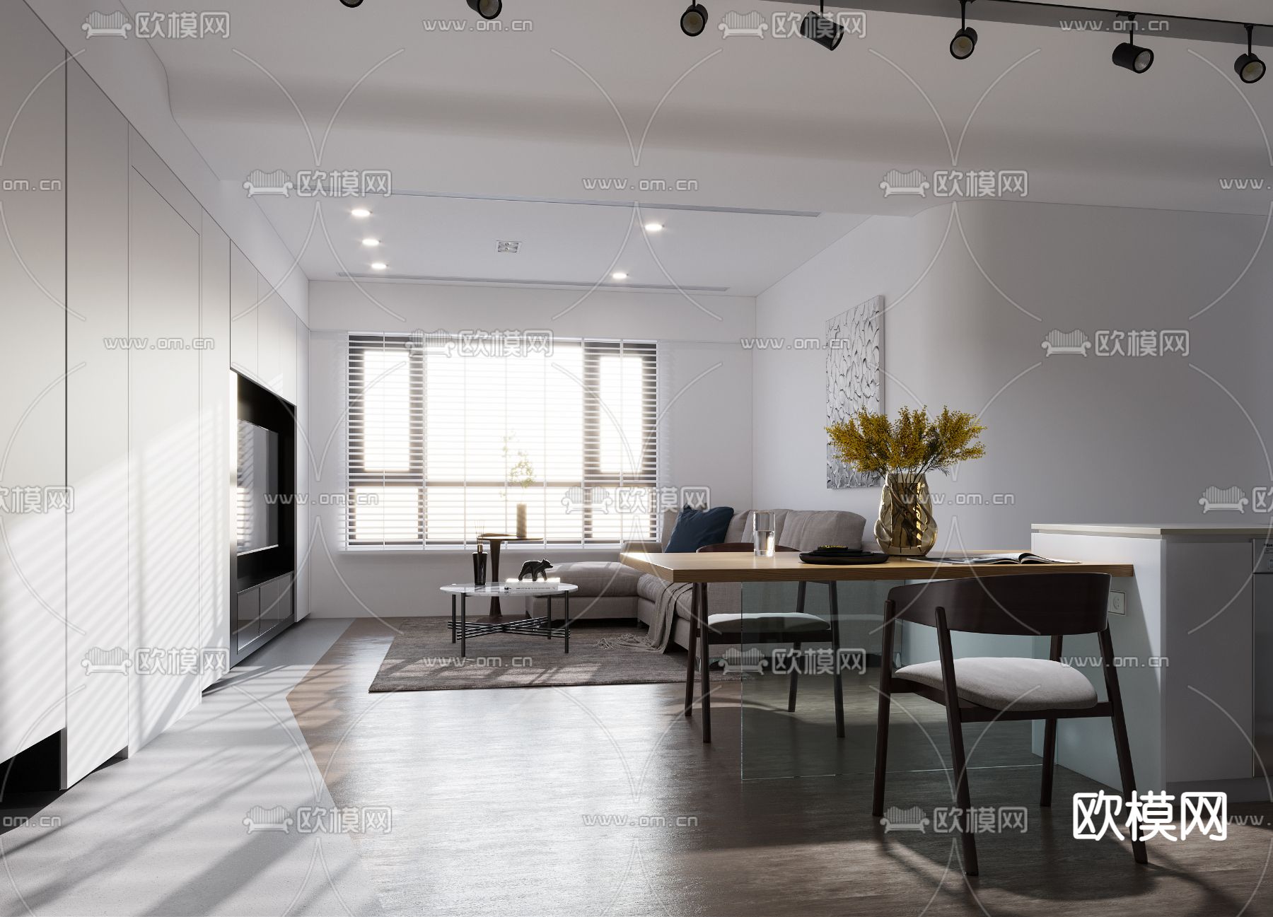 现代公寓客厅餐厅3d模型