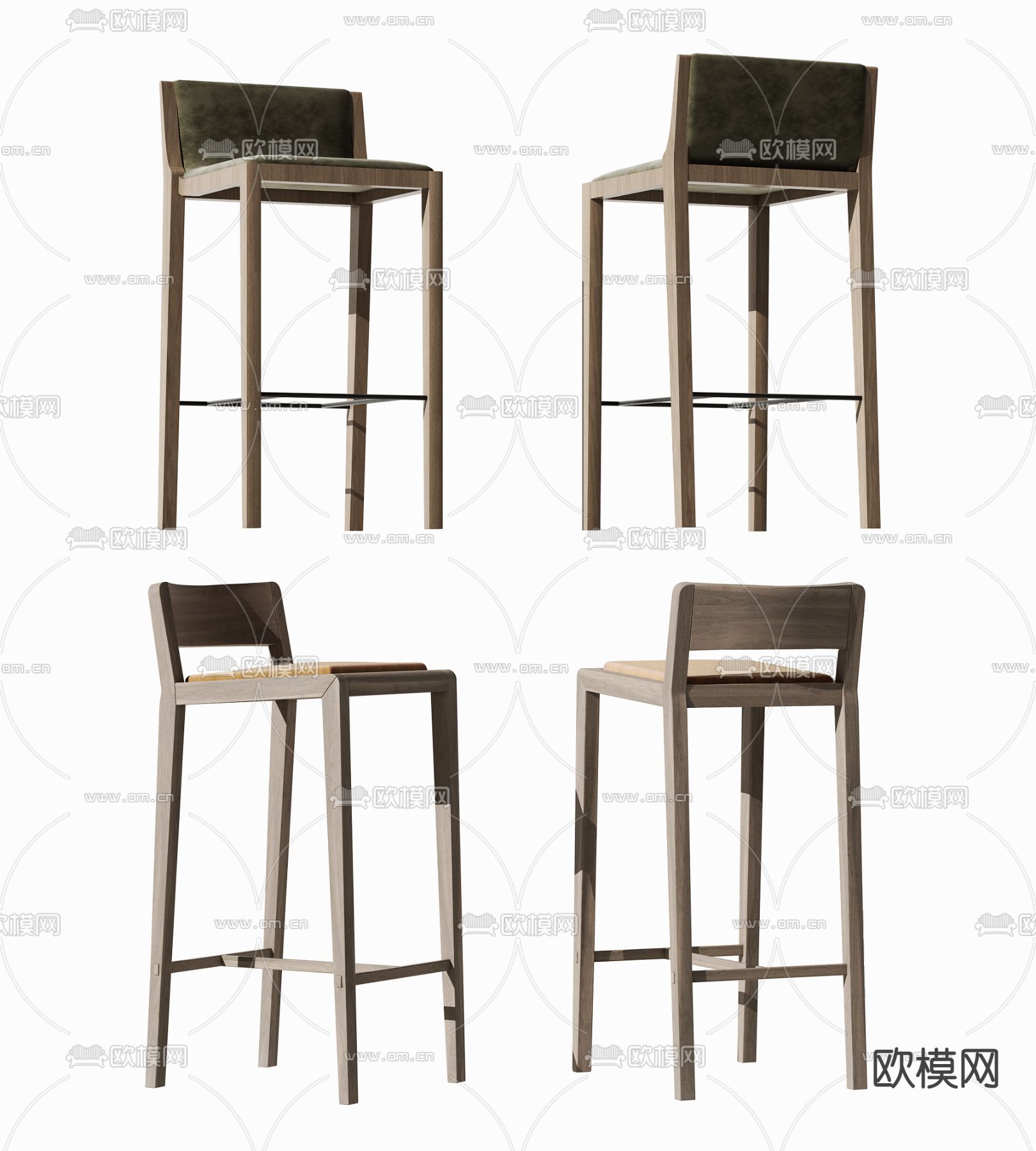 新中式实木吧台椅3d模型