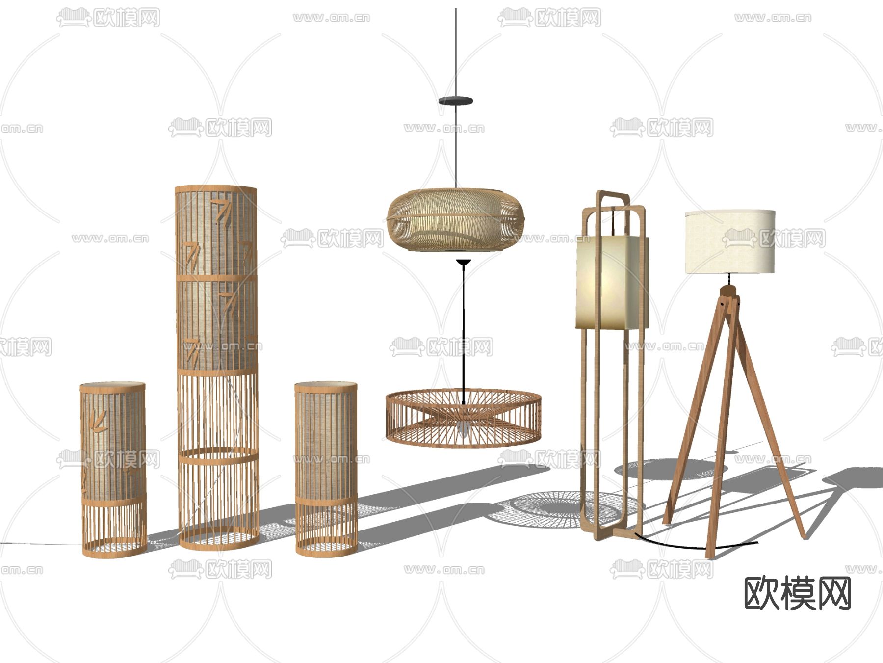 日式竹编落地灯吊灯su模型下载（渲染图2）
