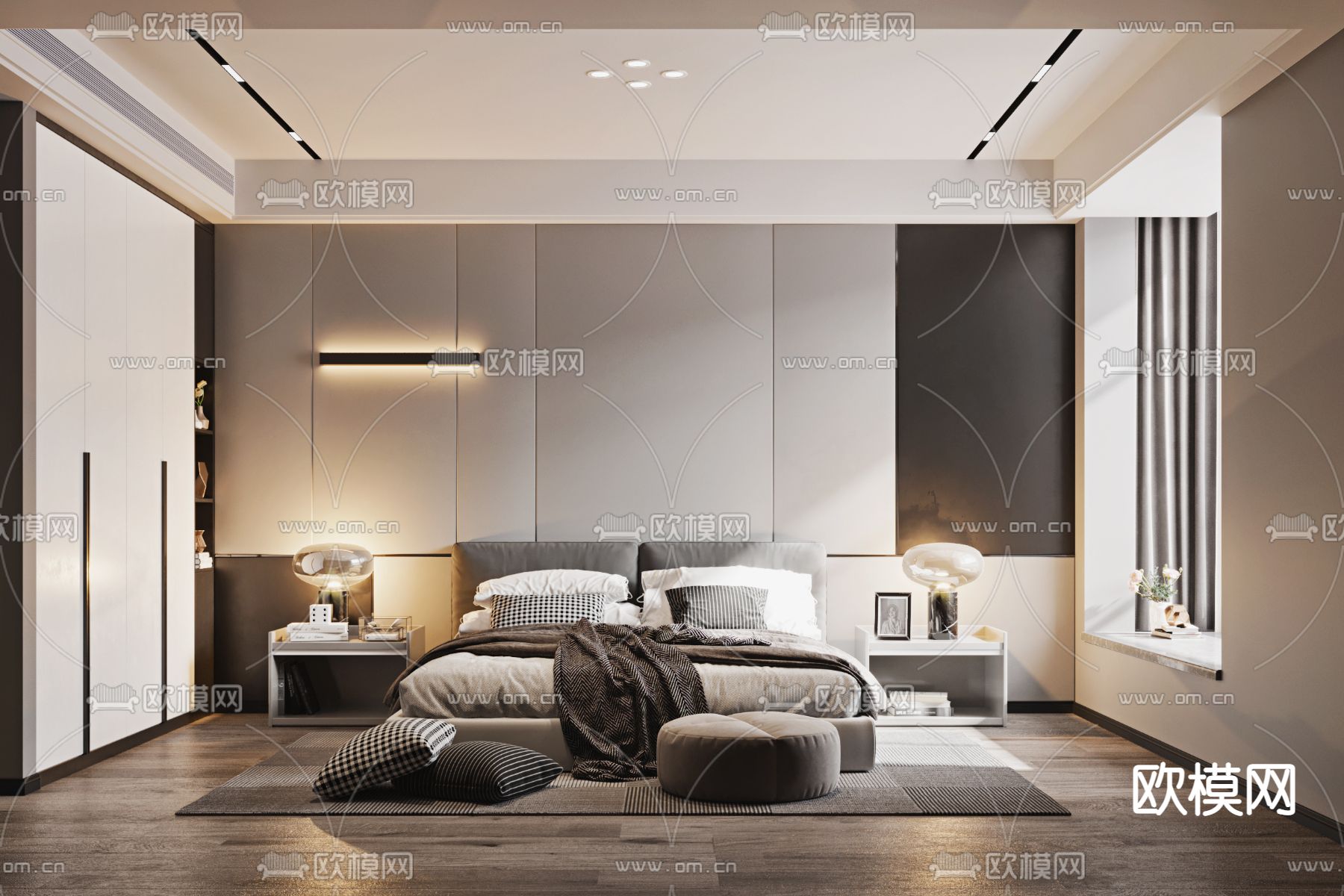 现代卧室主人房3d模型下载
