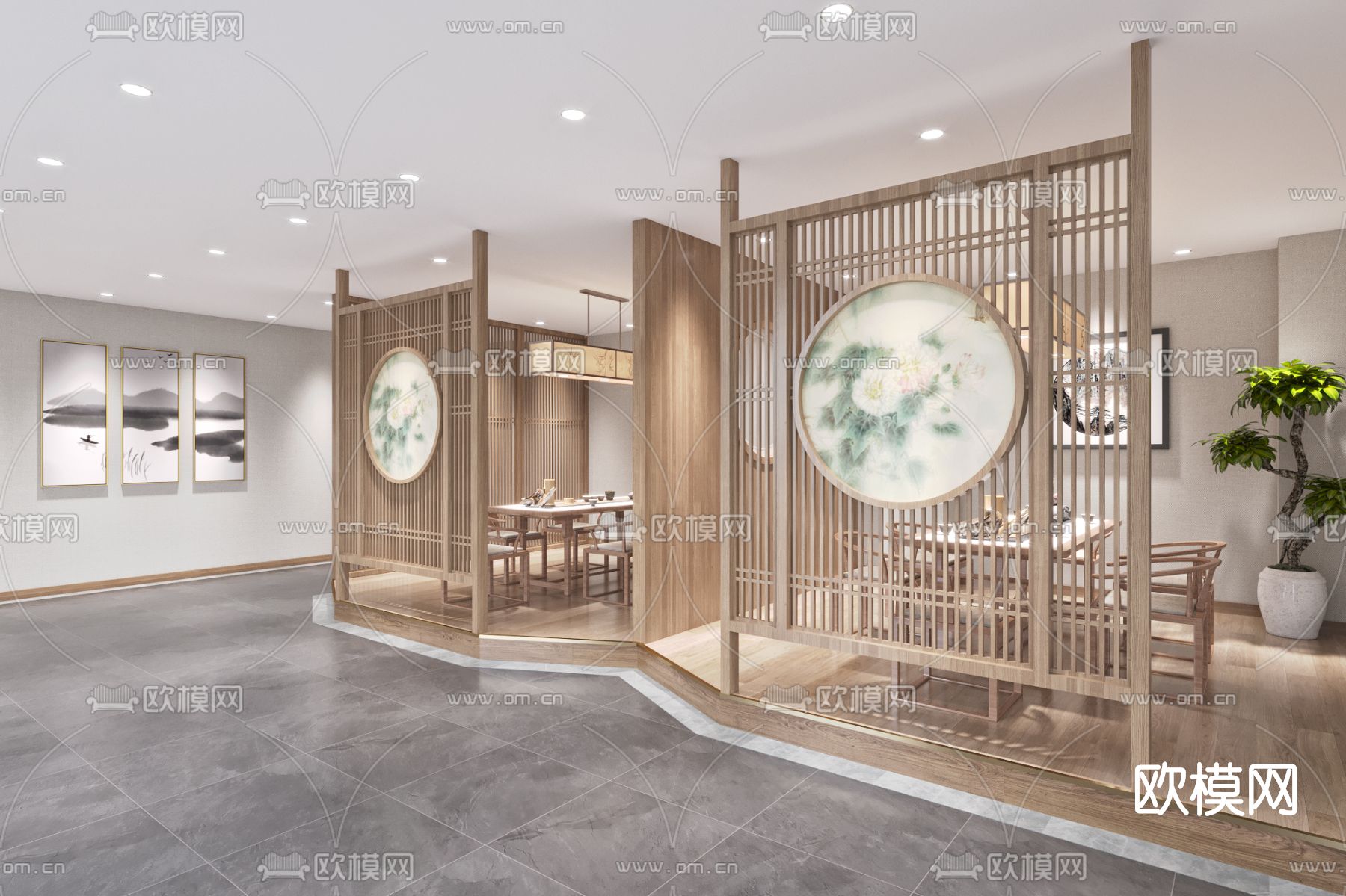 新中式茶楼茶叶专卖店3d模型下载（渲染图2）