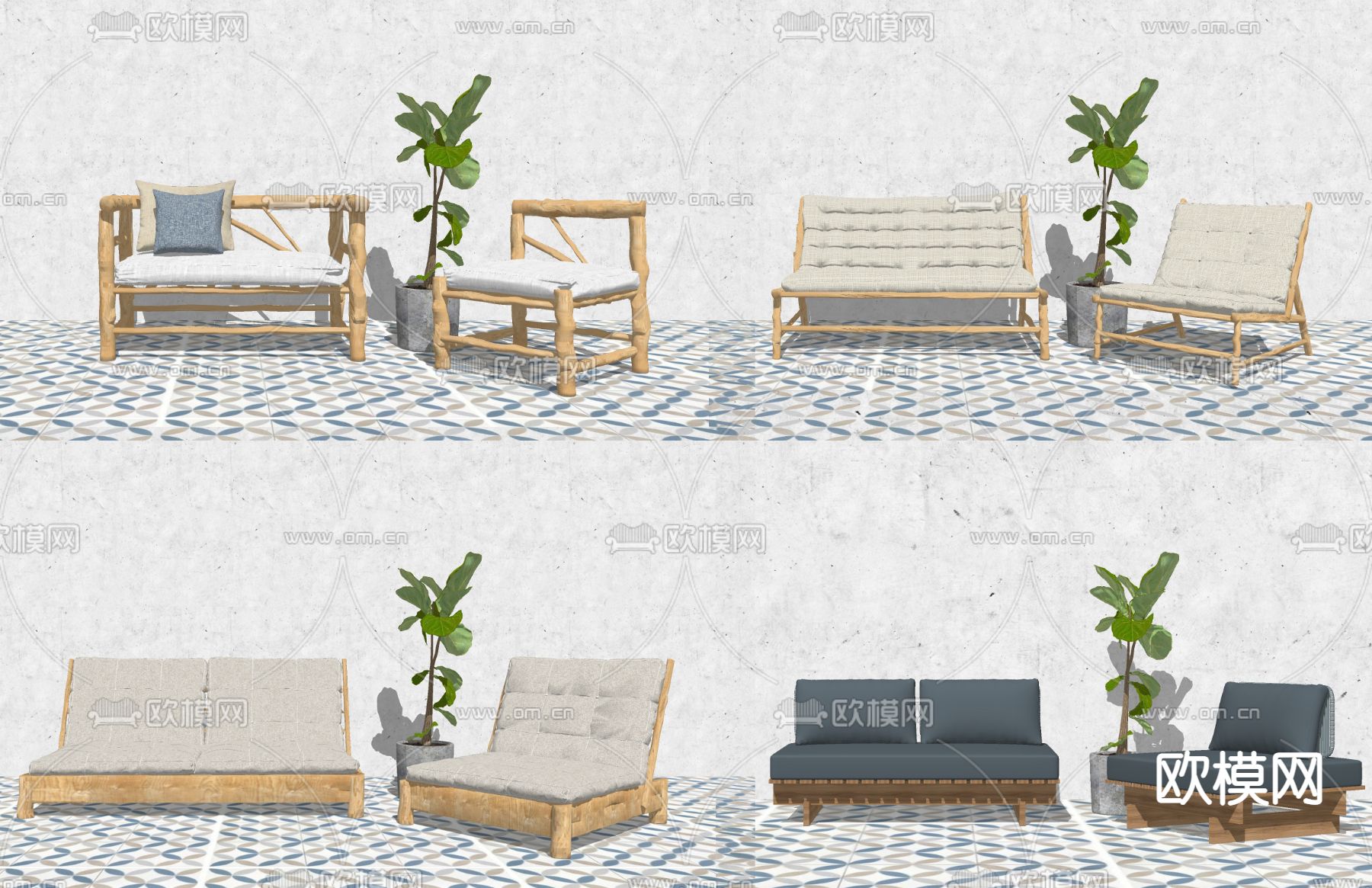 现代布艺休闲沙发su模型下载