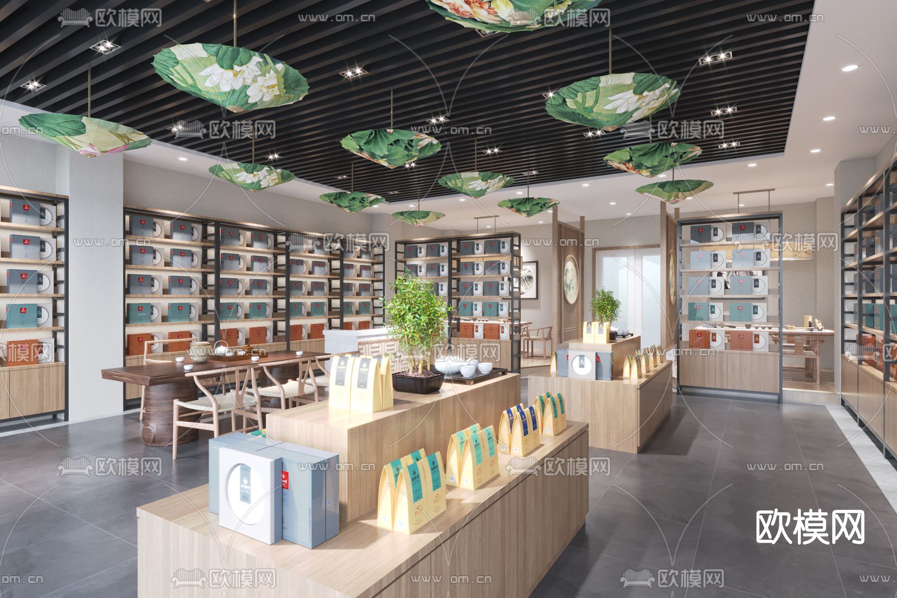 新中式茶楼茶叶专卖店3d模型下载（渲染图1）