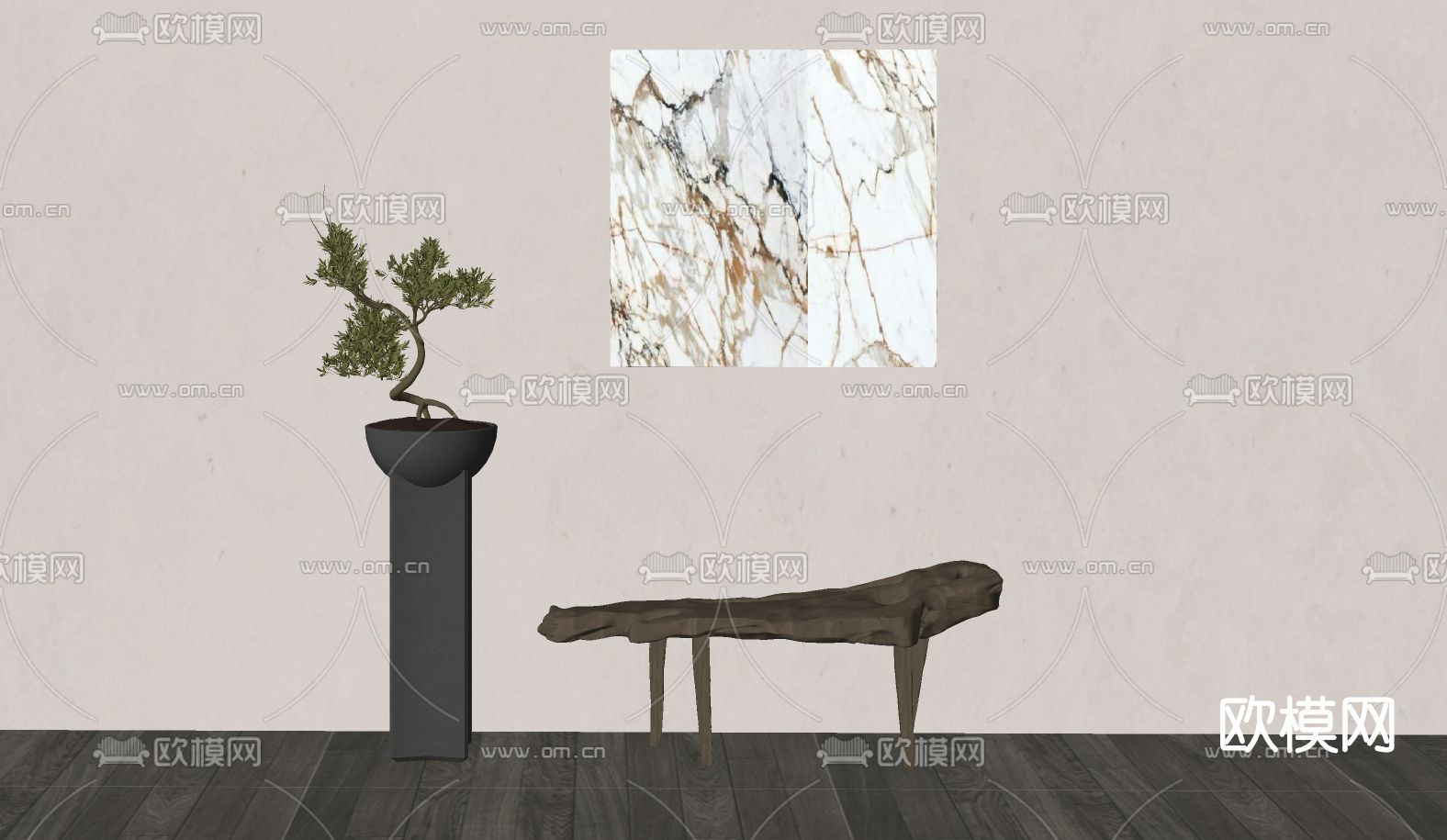 新中式盆景凳子su模型下载