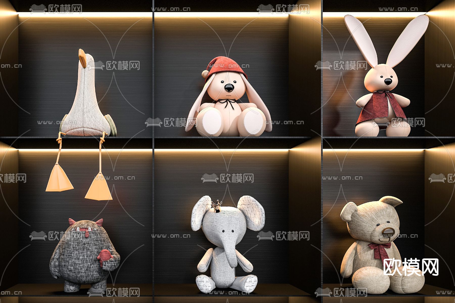 现代毛绒公仔玩具3d模型