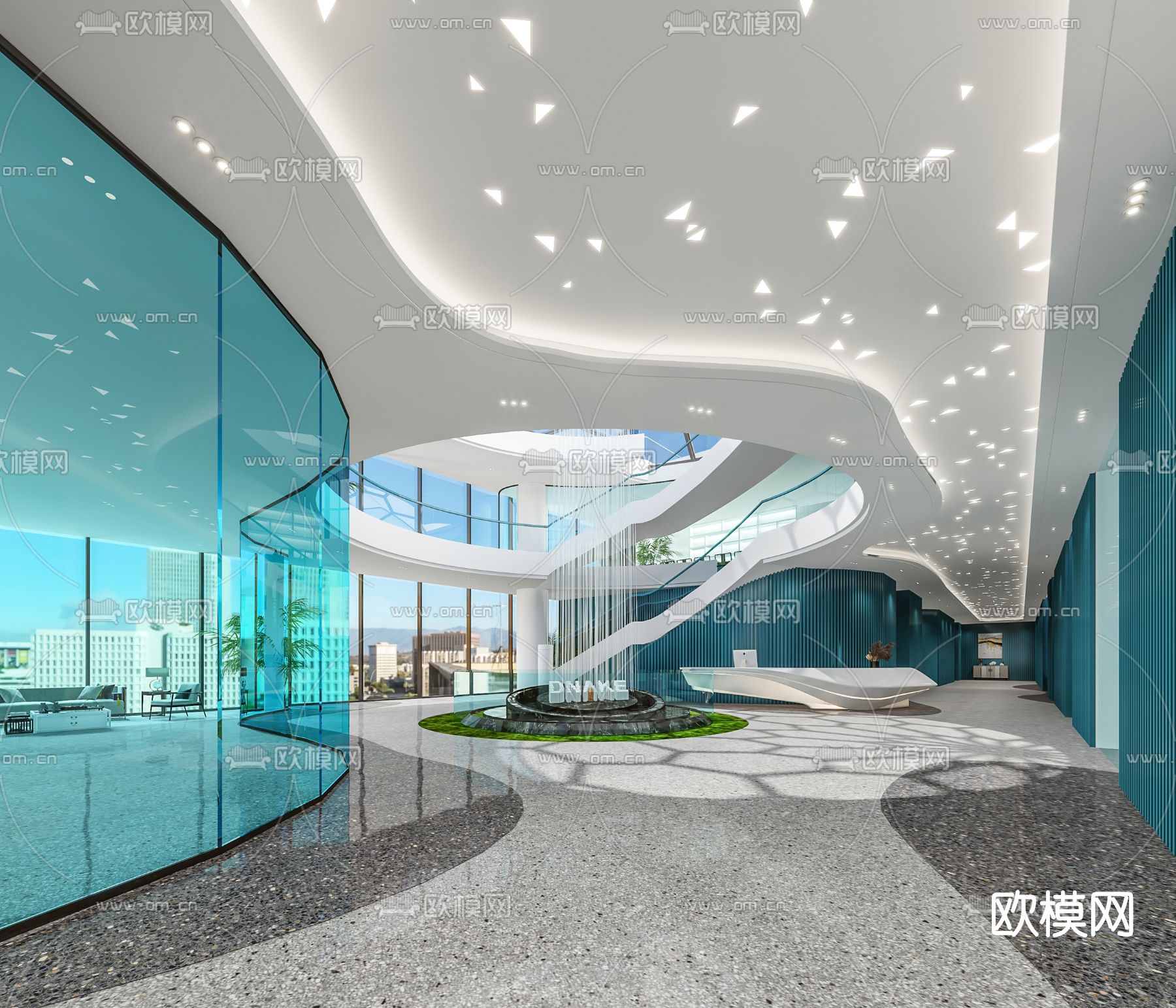 现代办公大堂前台3d模型