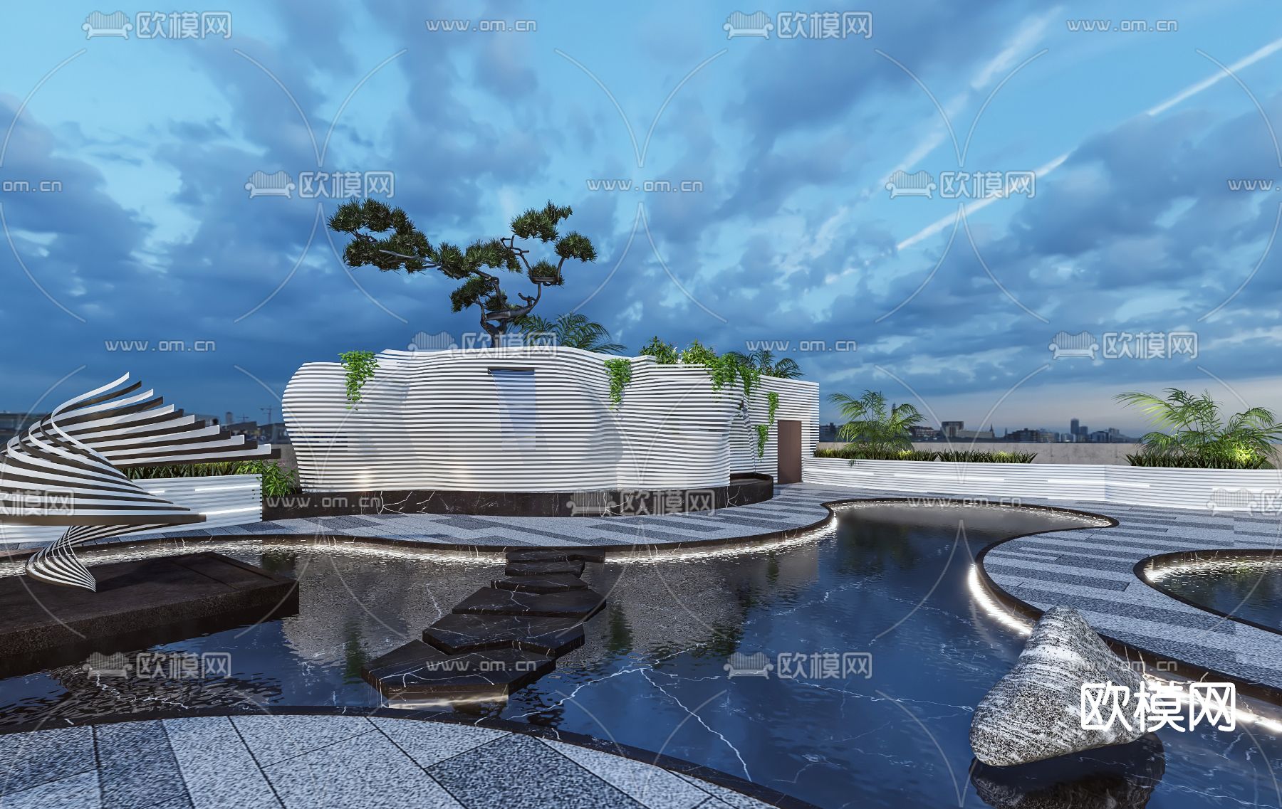 现代办公楼露台景观休息区3d模型下载（渲染图2）