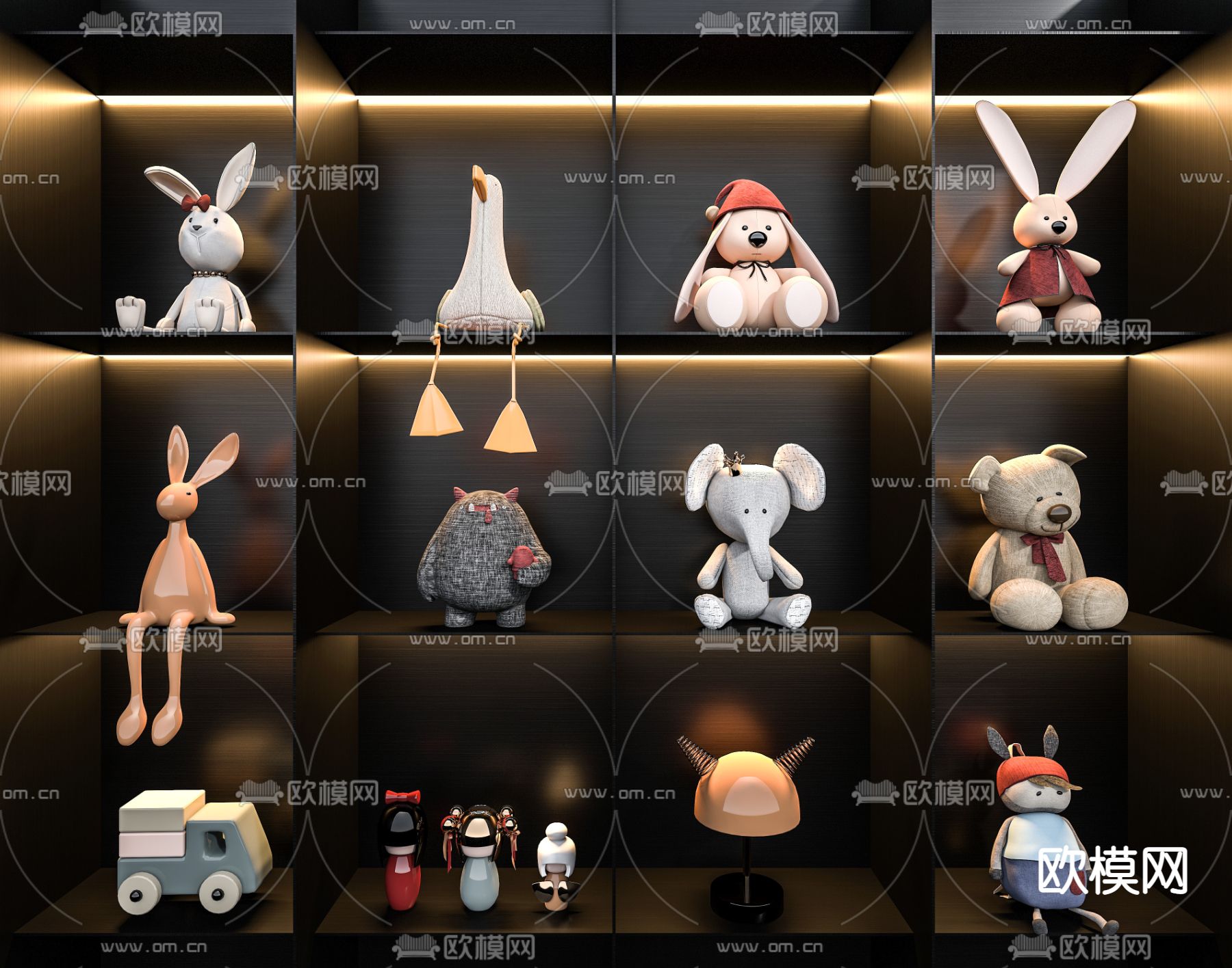现代毛绒公仔玩具3d模型