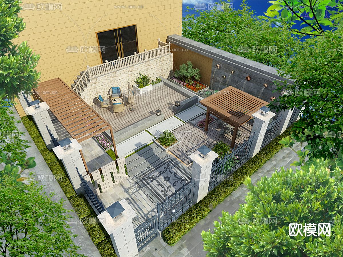 现代小区庭院免费3d模型下载_ID11129946_3dmax免费模型-欧模网
