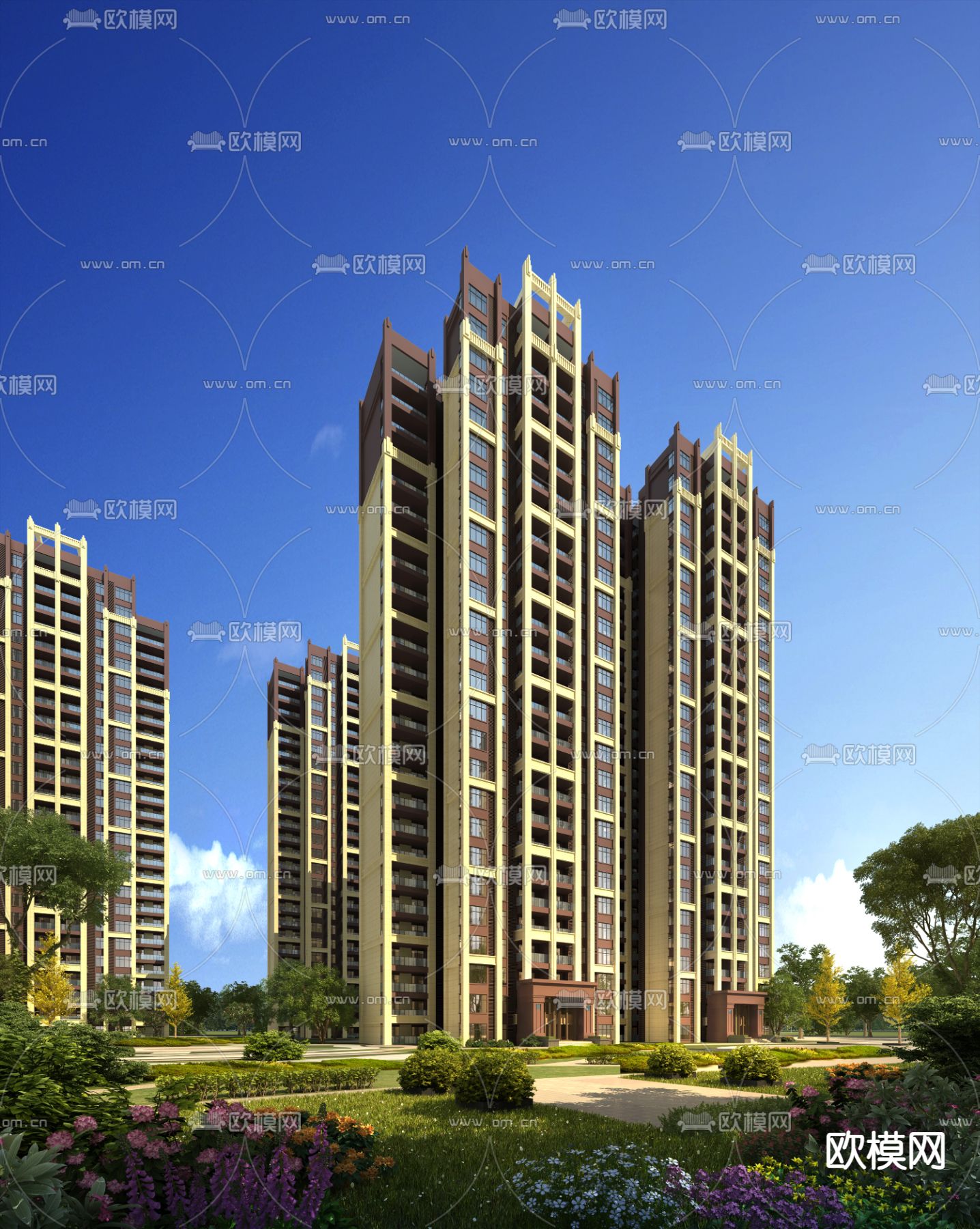 现代高层住宅建筑外观3d模型下载