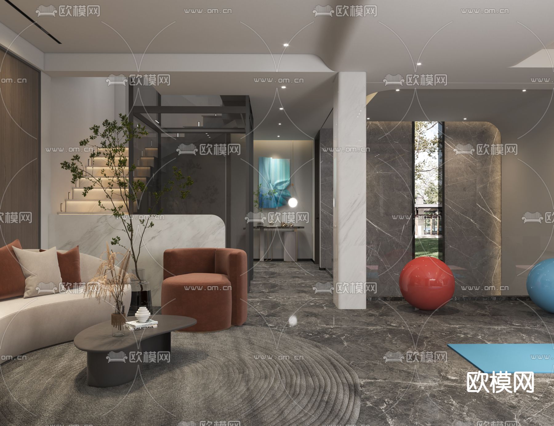 现代地下室休闲区3d模型下载（渲染图2）