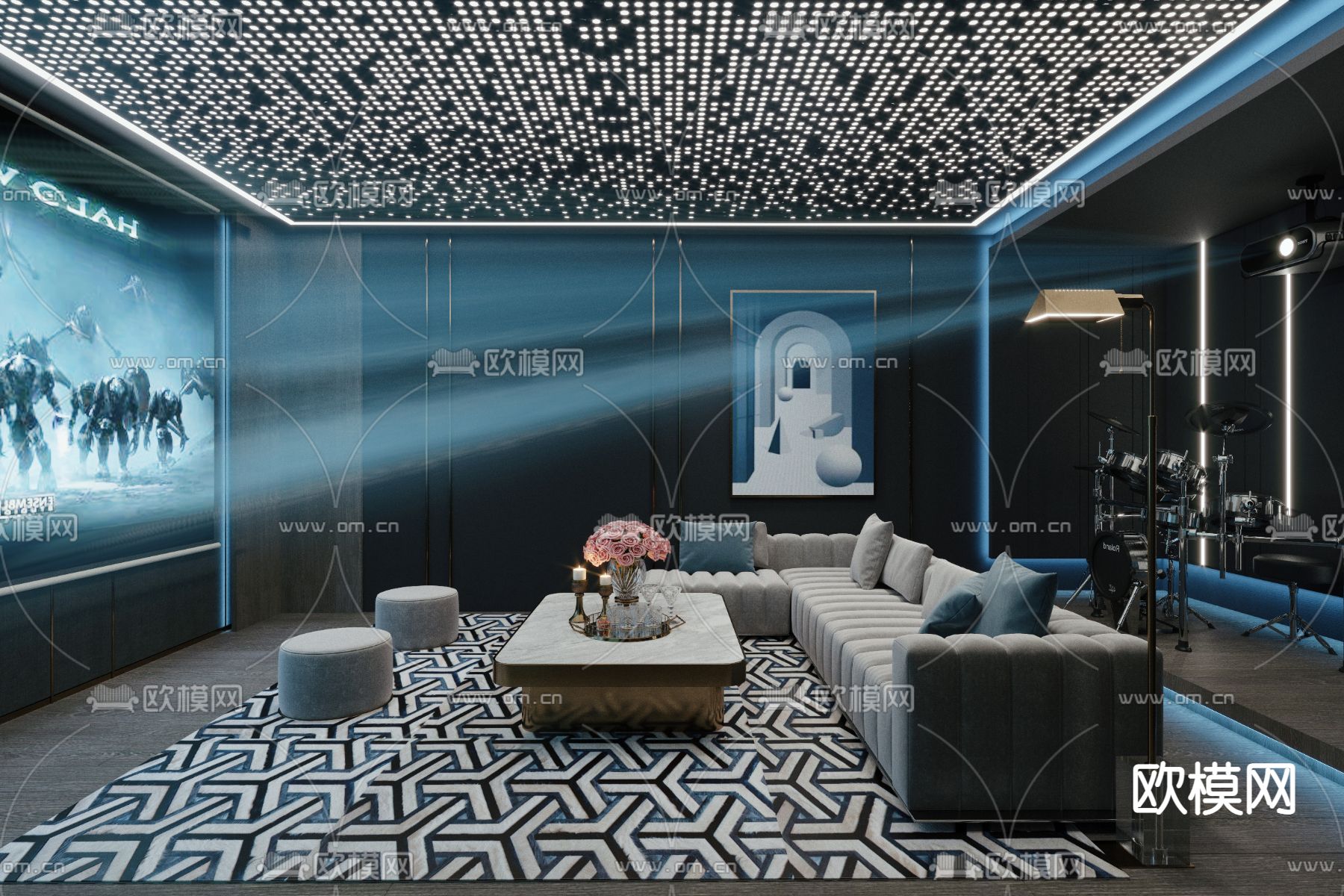 现代视听室影音室3d模型下载