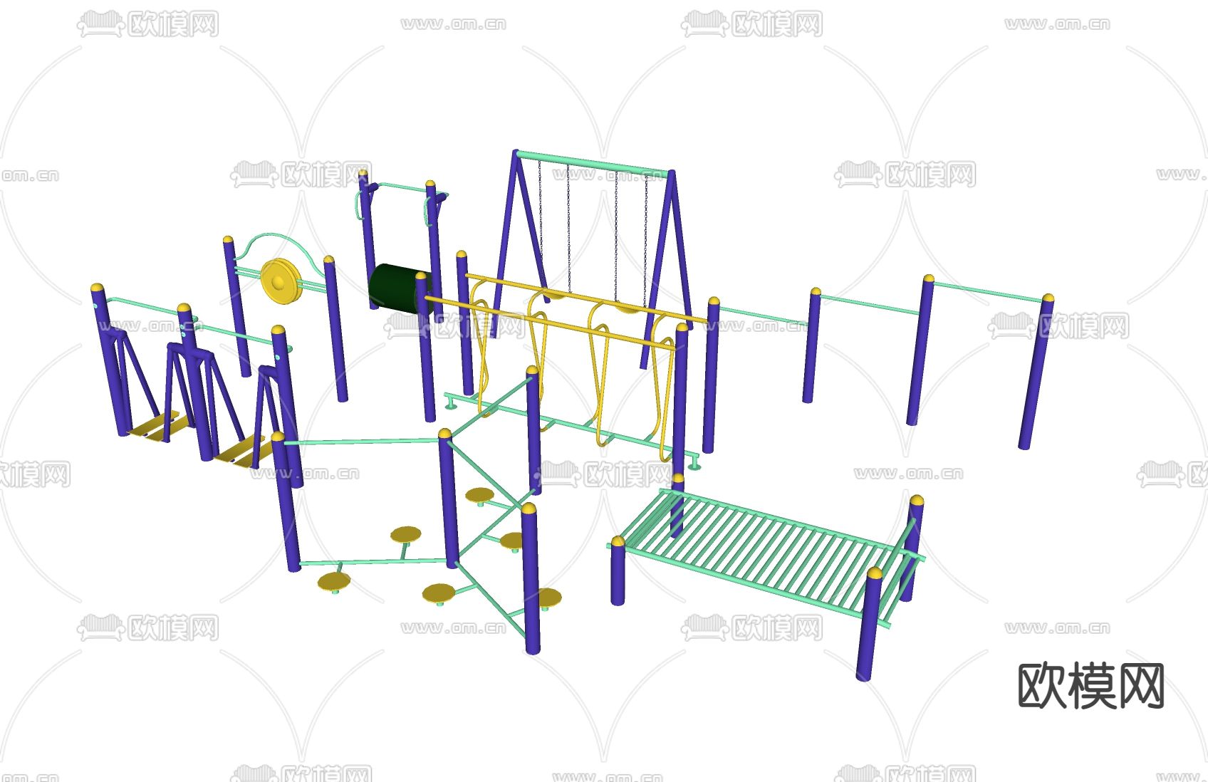 现代户外健身器材su模型下载