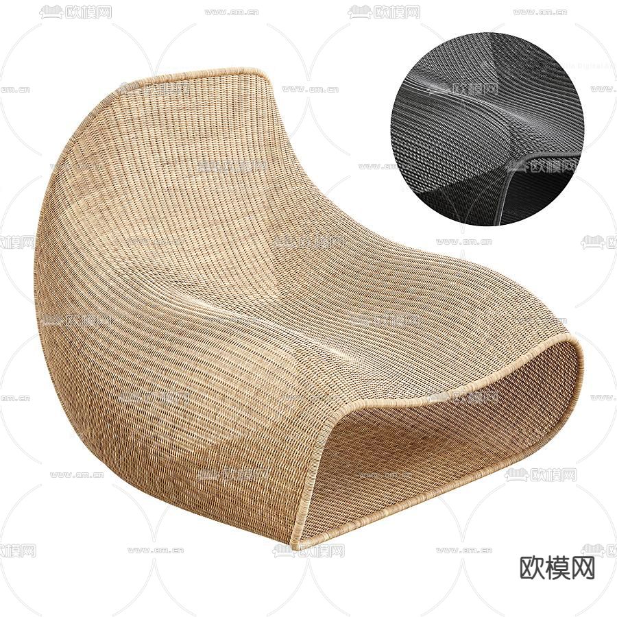 现代户外藤编休闲沙发3d模型下载