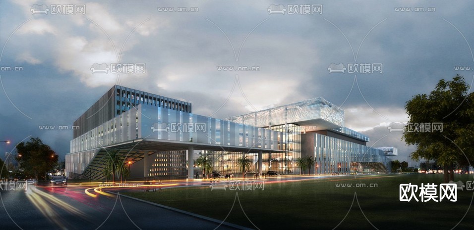 现代市民活动中心外观3d模型下载