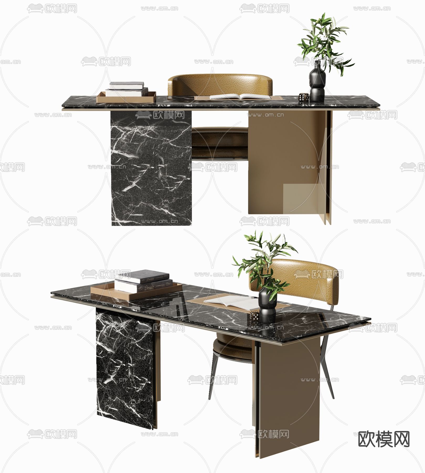 现代大理石书桌椅3d模型下载