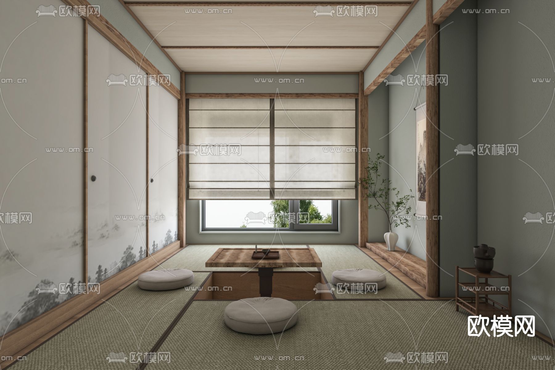 日式榻榻米茶室3d模型