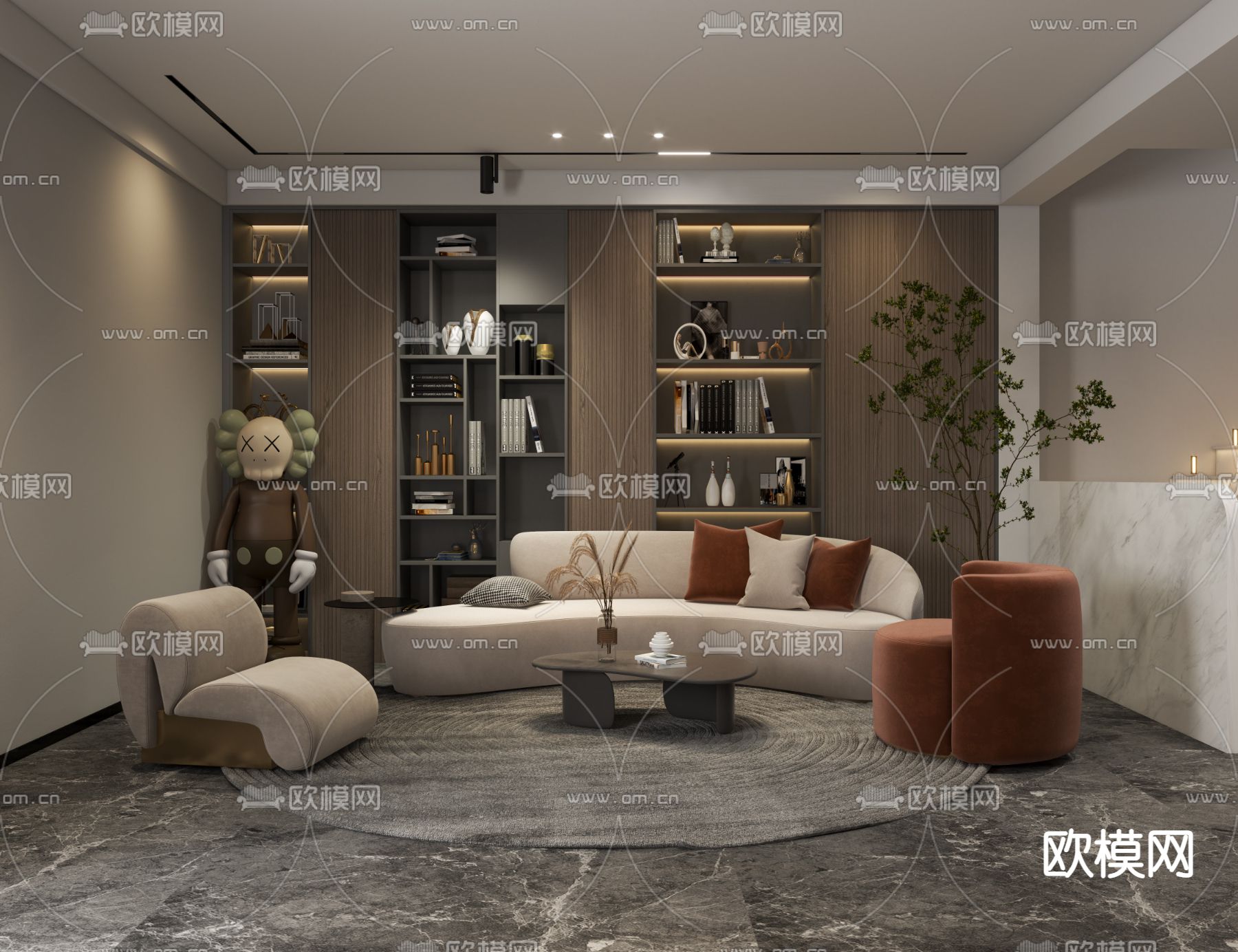 现代地下室休闲区3d模型下载（渲染图1）