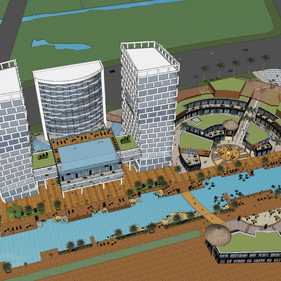  现代商业中心鸟瞰su模型 